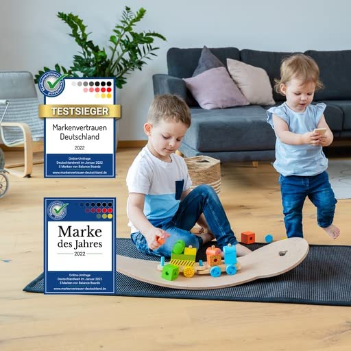 WAHU Wooden Balance Board - Rocker Roller Surf Balance Board for Kids & Adults - 100% Natural Wood - Improve Balance & Core Strength - Perfect for Surf Training, Yoga & Fitness at Home