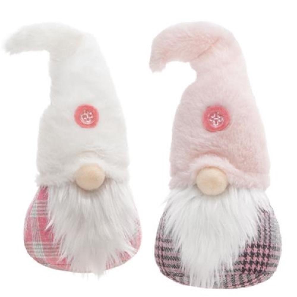 Fuzzy Pink Spring Plaid Gnome Sitter - 2 Pack Assorted Garden Decor for Easter, Spring & Home Decor