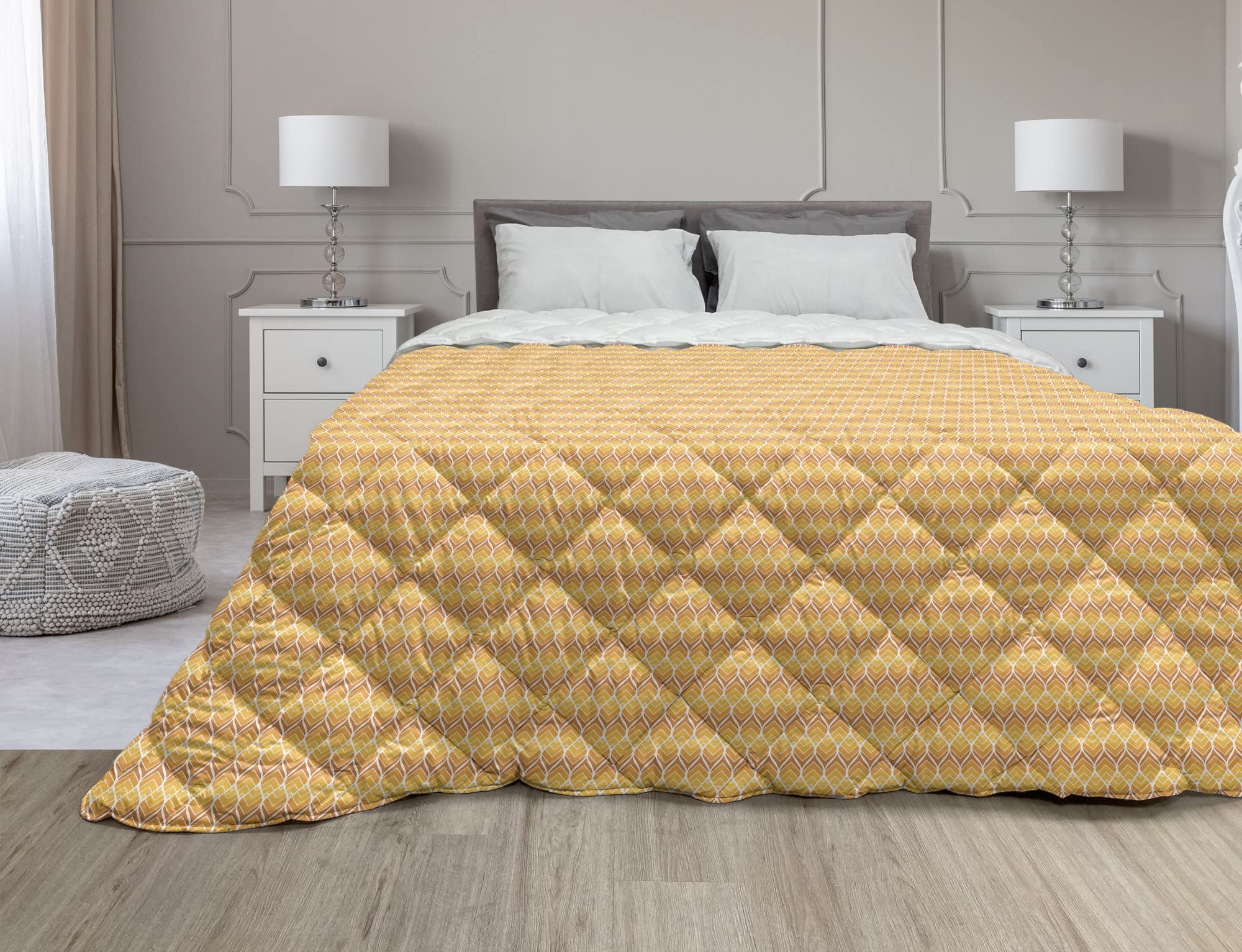 Ambesonne Leaves Down Alternative Comforter - Vintage Summer Foliage Pattern in Tangerine Tones, All-Season Microfiber Quilt, Twin Size (Orange/Ginger/White) - Perfect for Bedroom Decor, Guest Room, Dorm & Cozy Home Styling