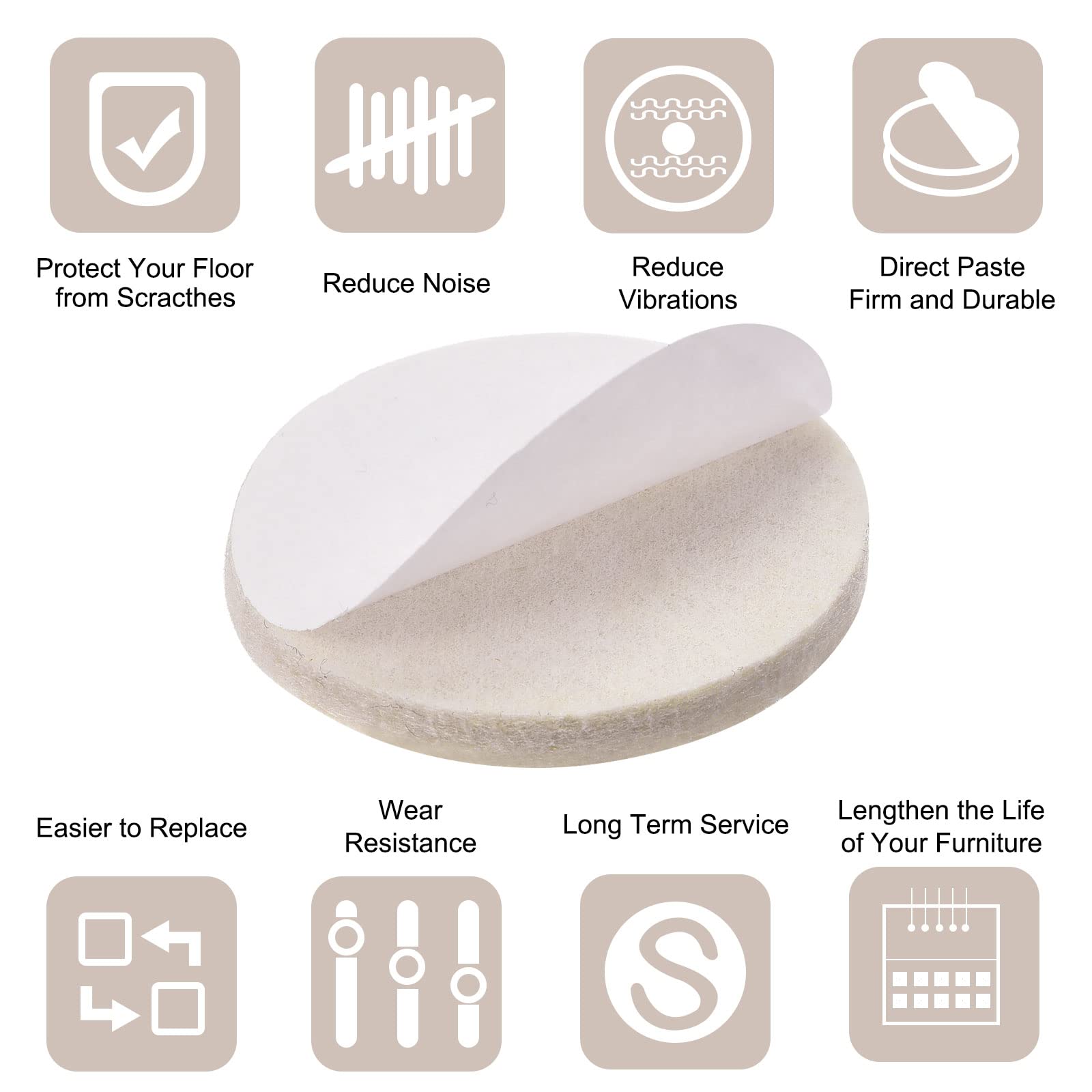 uxcell 38mm Self-Adhesive Felt Furniture Pads - 80 Pack Non-Slip Round Floor Protectors for Cabinets, Chairs & Tables - Anti-Scratch Beige Felt Pads for Hardwood Floors & Furniture Protection