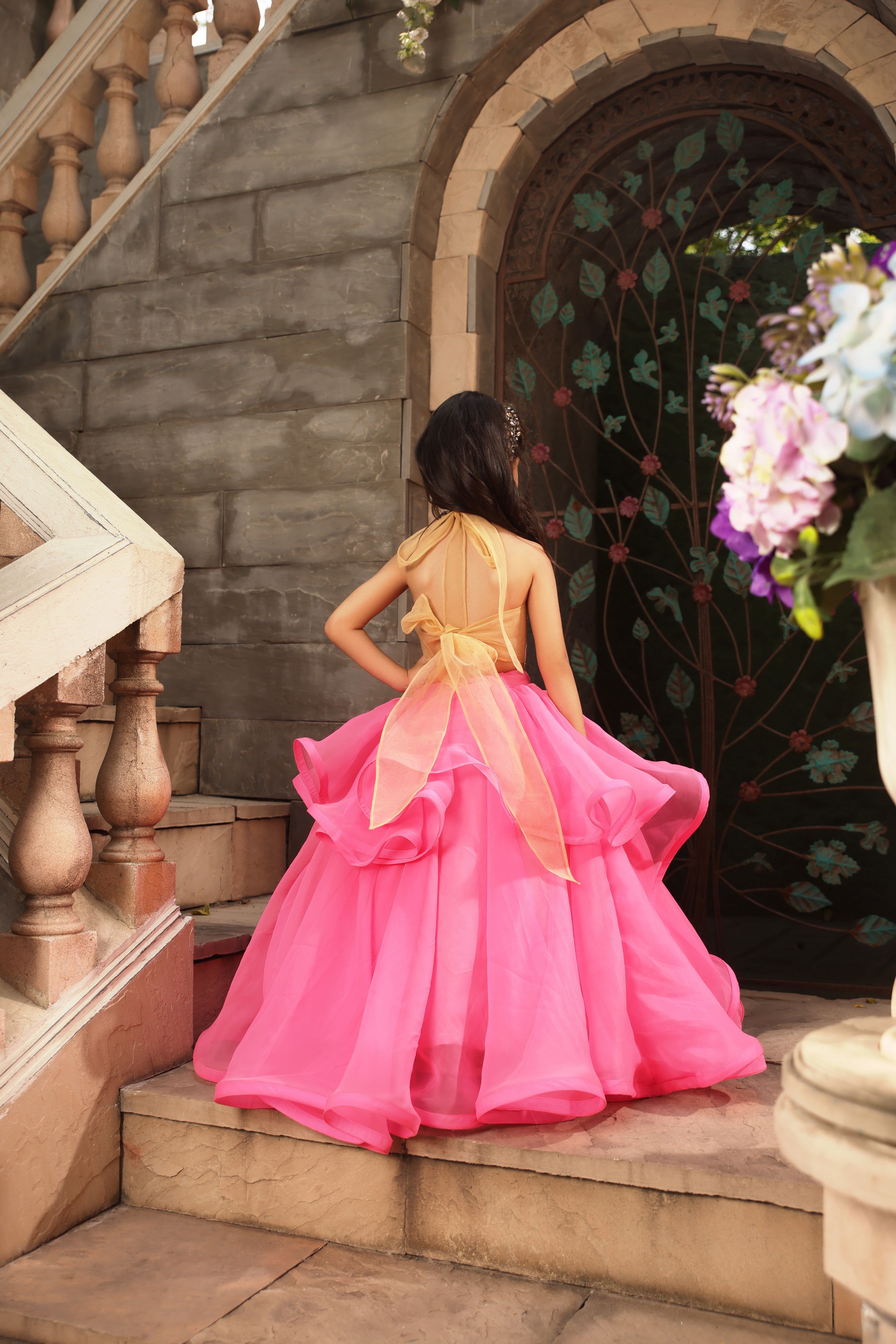 Pre Order: Elegant Pink Ruffle Skirt with Embroidered Butterfly Top - Women's Fashion Outfit for Spring, Summer, Date Night & Special Occasions