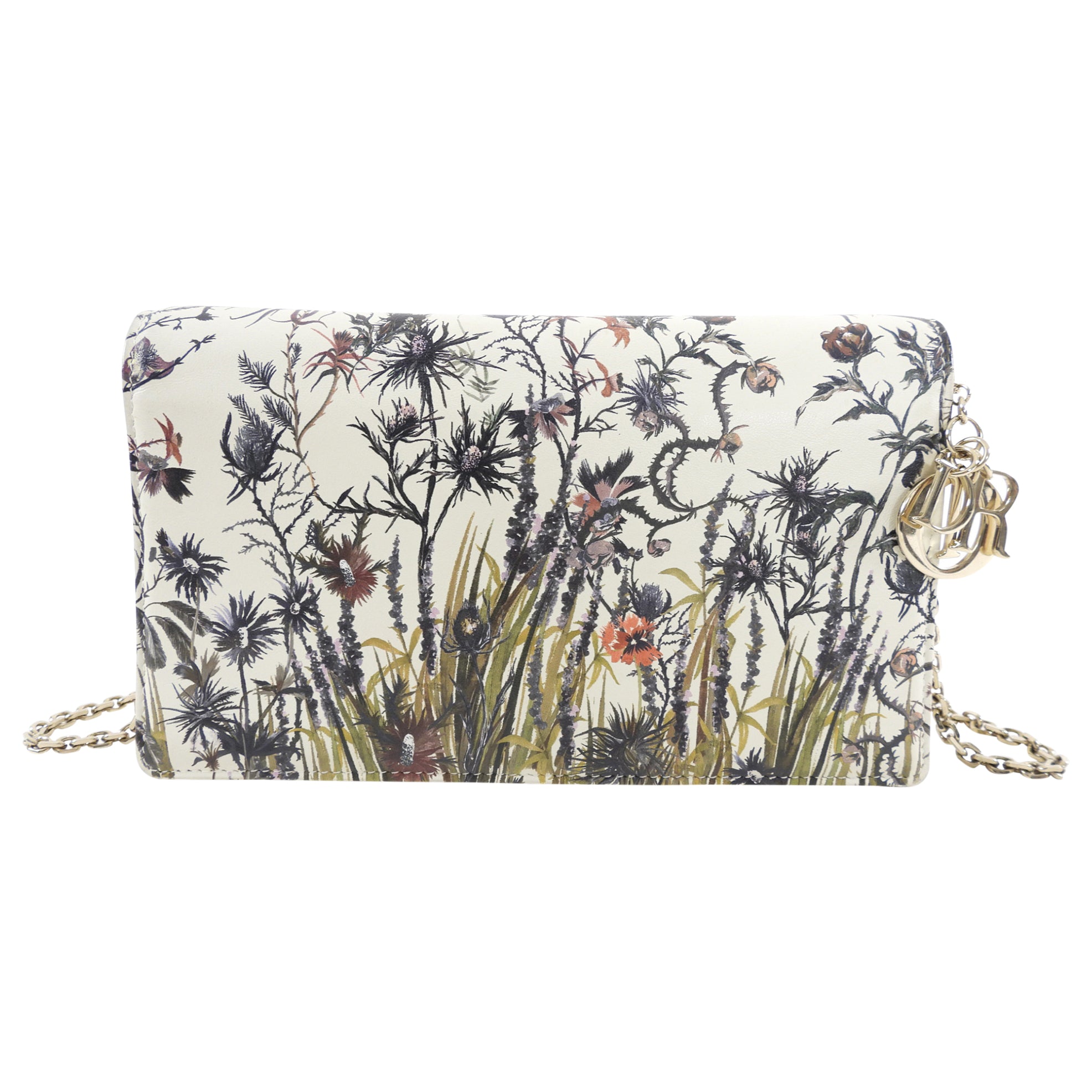 Dior Lady Dior Ivory Leather Floral Pouch Wallet on Chain - Luxury Crossbody Bag for Women, Perfect for Evening Parties & Special Occasions