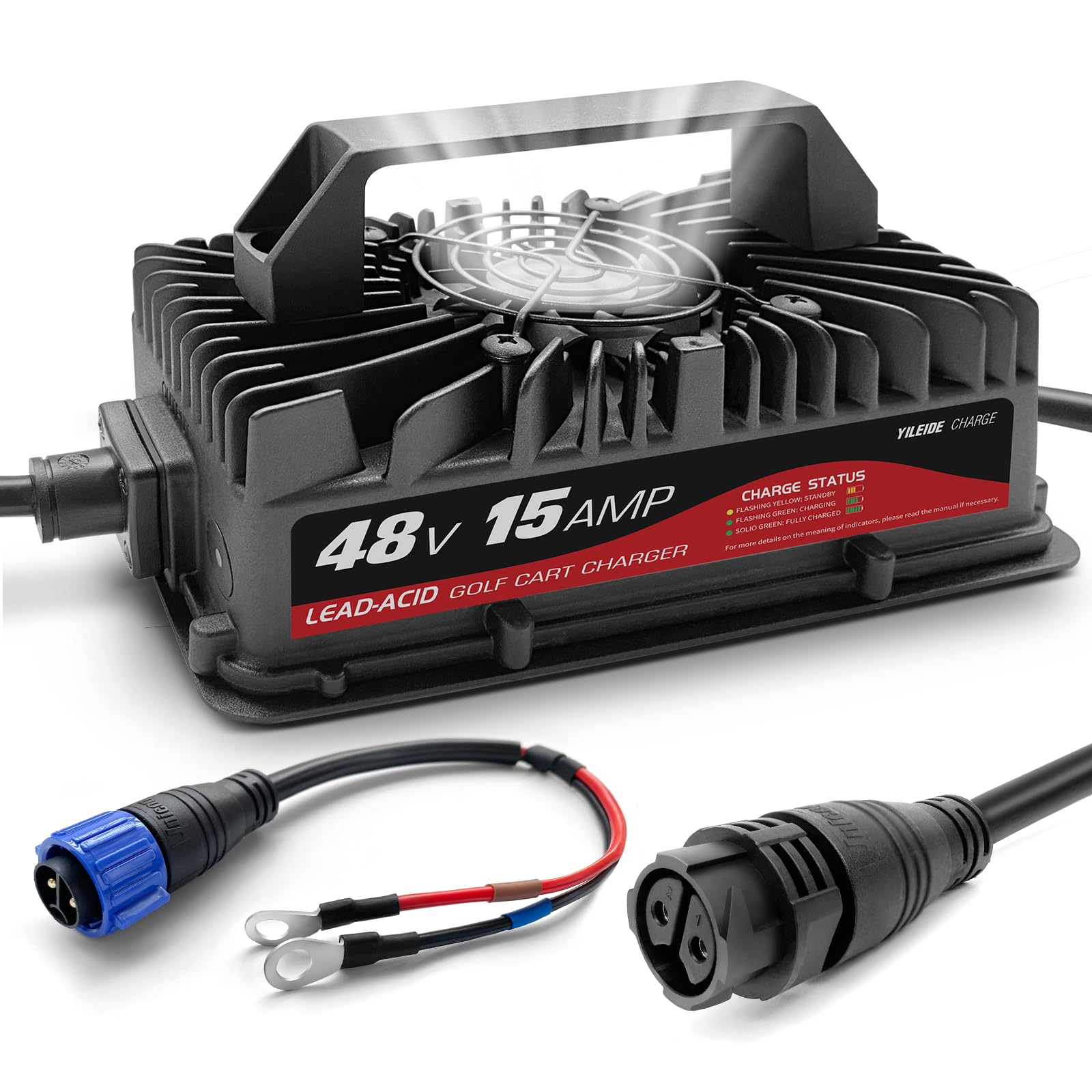 48V Golf Cart Battery Charger - 15A Onboard Smart Charger for Lead-Acid Batteries | Compatible with EZGO, Club Car, Yamaha | Fast Charging for Golf Carts, Electric Vehicles & Outdoor Power Equipment