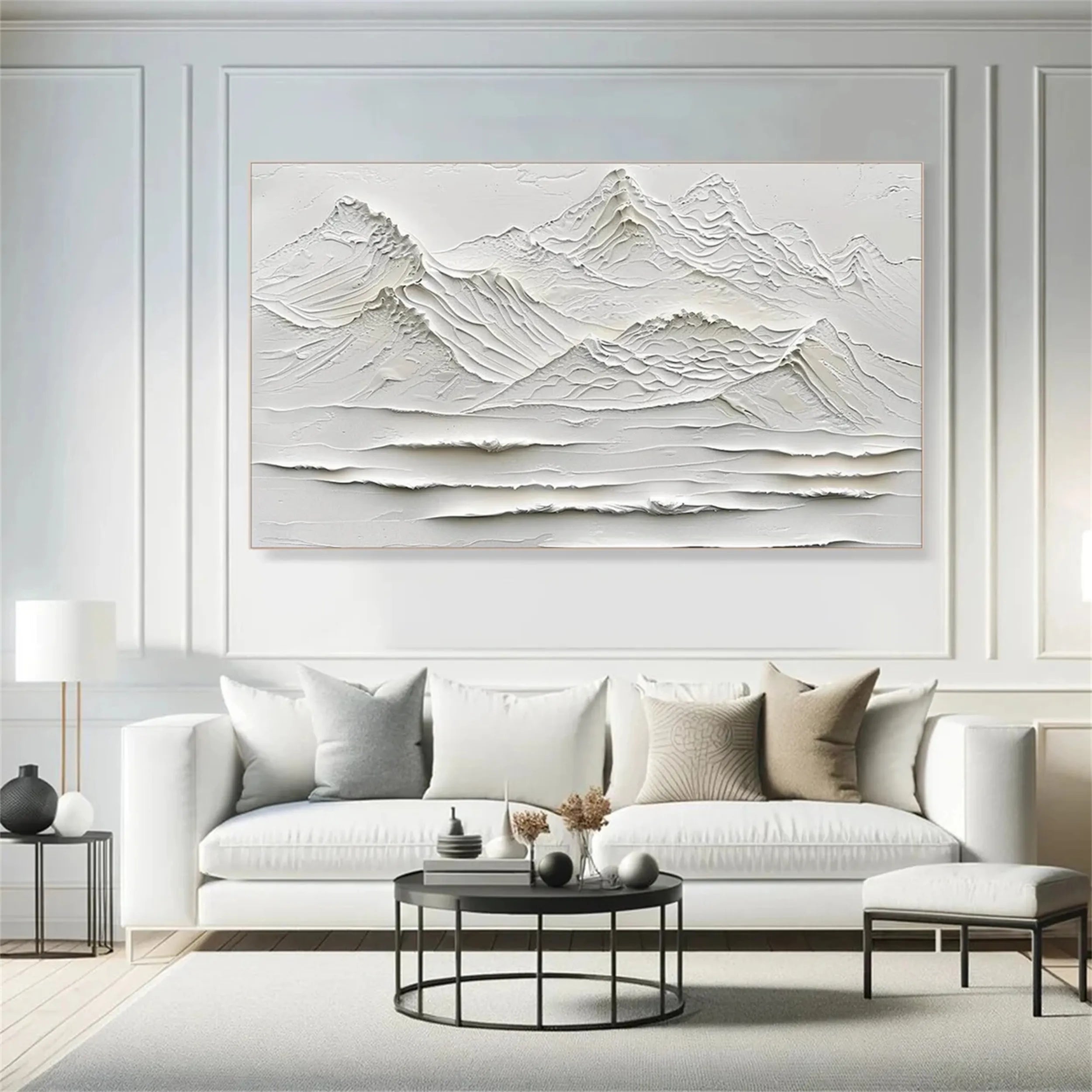 White Minimalist Textured Painting Canvas - Modern Abstract Wall Art for Living Room & Bedroom Decor - Premium Quality Artist Canvas #MM247
