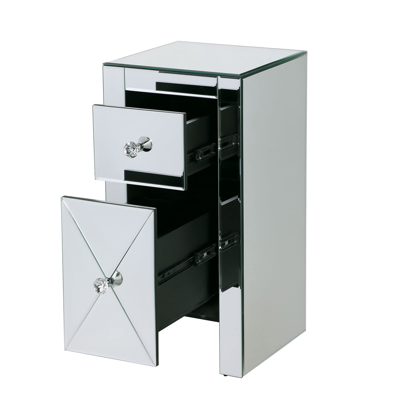 Modern Mirrored Nightstand with 2 Drawers - Bedside Table for Bedroom, Square End Table with Mirror Finish - Perfect for Contemporary Bedrooms, Living Rooms & Guest Rooms