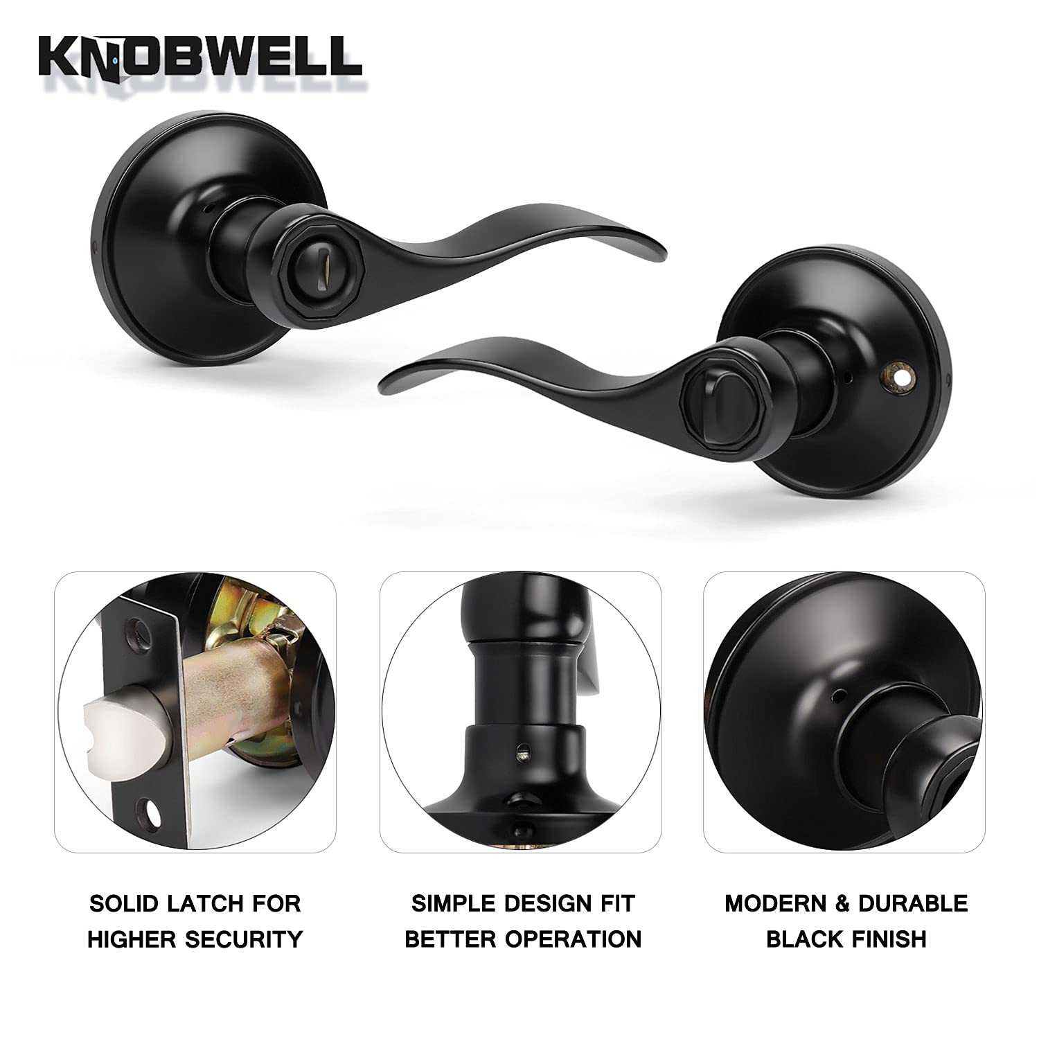 KNOBWELL 8 Pack Matte Black Door Knobs - Interior Bedroom & Bathroom Privacy Door Handles with Thumb Turn Lock, Reversible for Left/Right Hand - Perfect for Home, Office, and Commercial Spaces