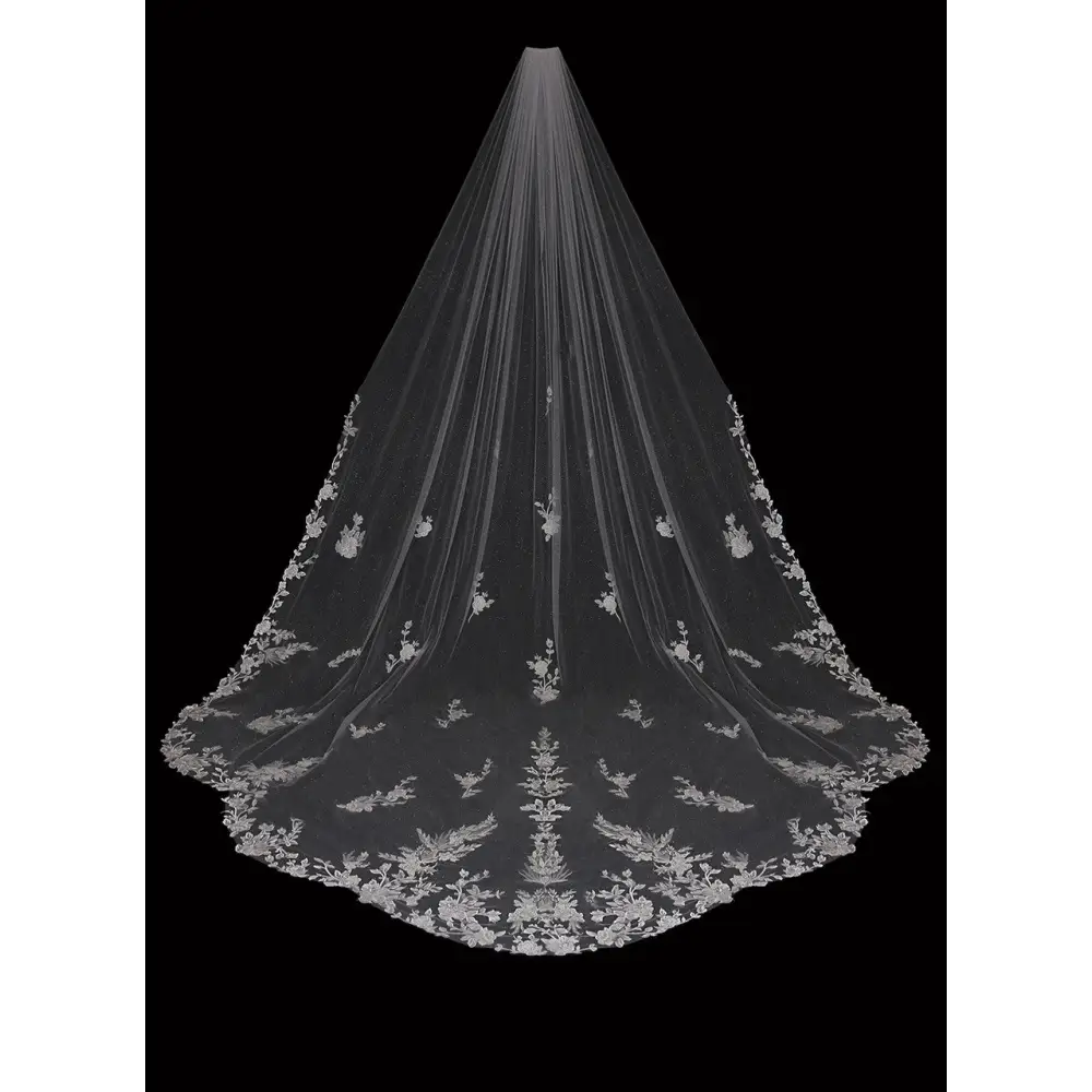 Royal Cathedral Bridal Veil with Lace Trim - Elegant Wedding Accessory for Bride (Style V2394WRC) | Perfect for Church Ceremonies, Cathedral Weddings & Formal Bridal Looks