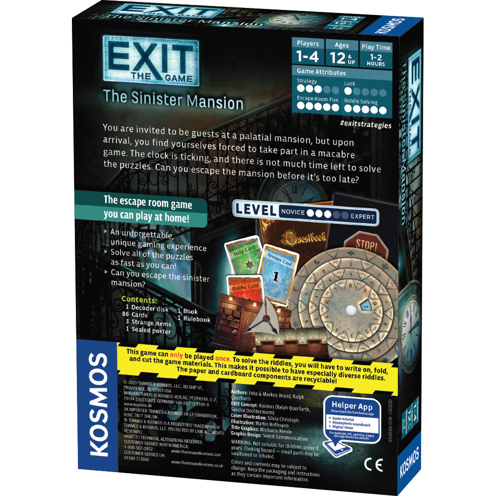 EXIT: The Sinister Mansion - Escape Room Board Game | Horror Adventure Strategy Game for Adults & Teens | Perfect for Game Nights & Halloween Parties