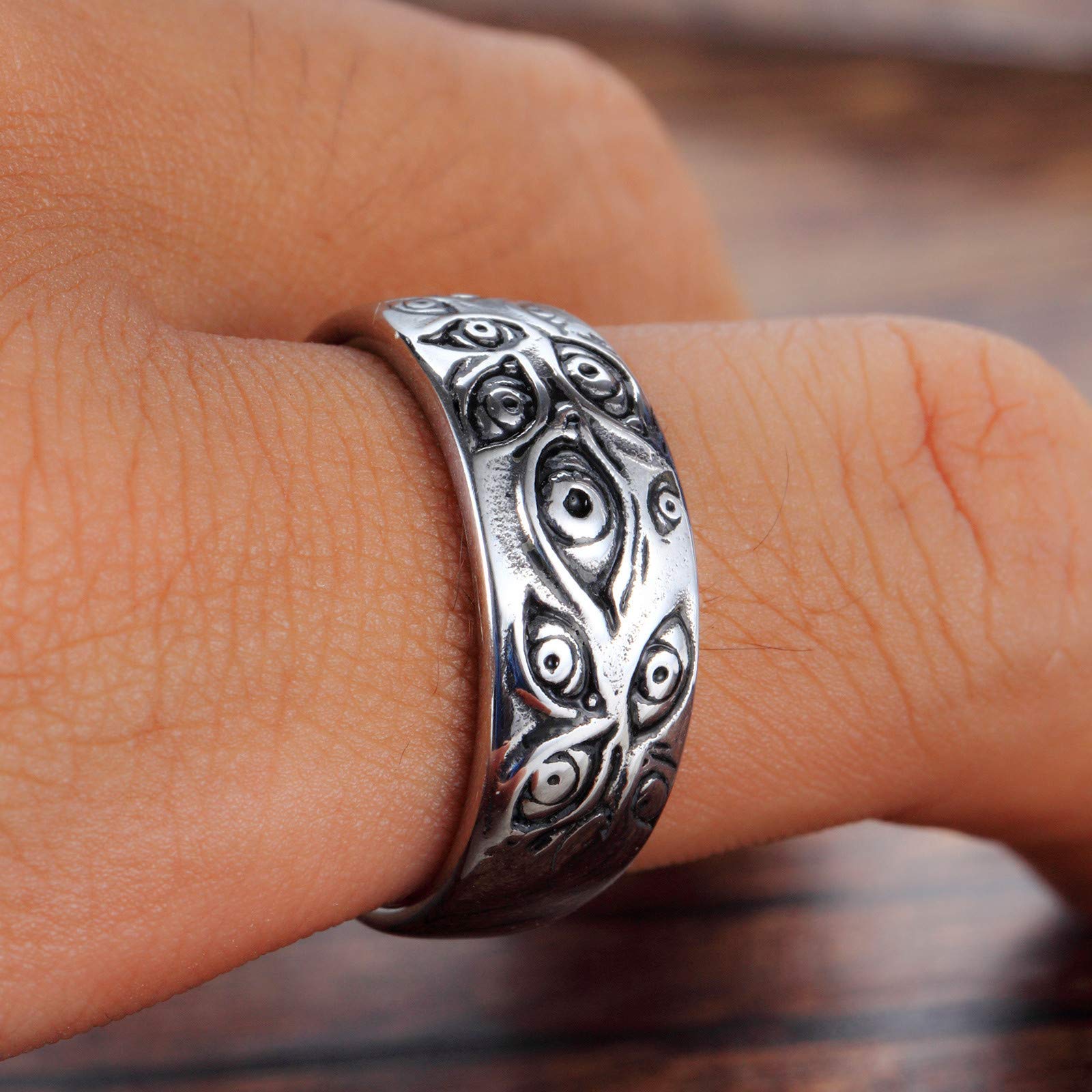 Evil Eye Ring for Men - Stainless Steel Gothic Eye of God Spinner Ring - Vintage Anxiety Relief Fidget Jewelry - Perfect for Stress Relief, Meditation & Spiritual Protection
