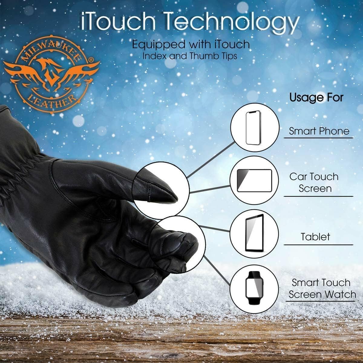 Milwaukee Leather MG7519SET Men's Black Heated Winter Gloves with i-Touch Technology - Rechargeable Battery Included - Perfect for Motorcycle Riding, Skiing & Cold Weather Outdoor Activities