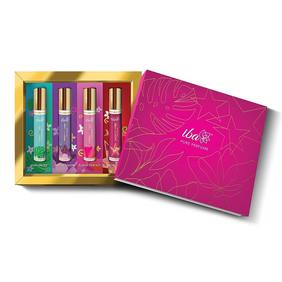 Luxury Perfume Gift Set for Women - 4 x 10ml Roll-On Fragrances (Aqua, Fruity, Floral, Woody, Musky & Spicy) | Long Lasting, Alcohol-Free Scent | Perfect for Travel, Date Night & Everyday Wear
