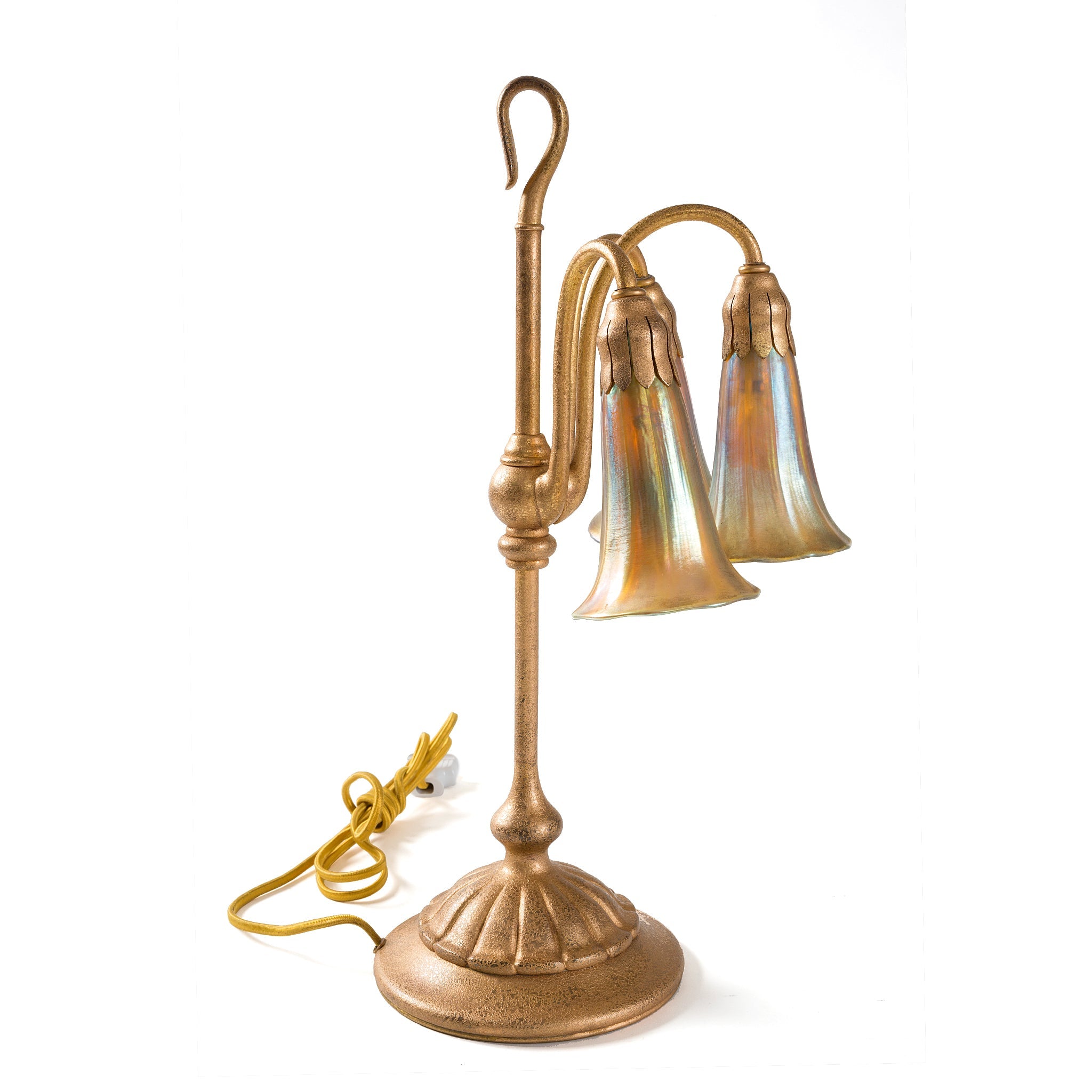 Tiffany Studios New York Three Light Lily Table Lamp - Handcrafted Stained Glass Table Lamp for Living Room, Bedroom & Office Decor