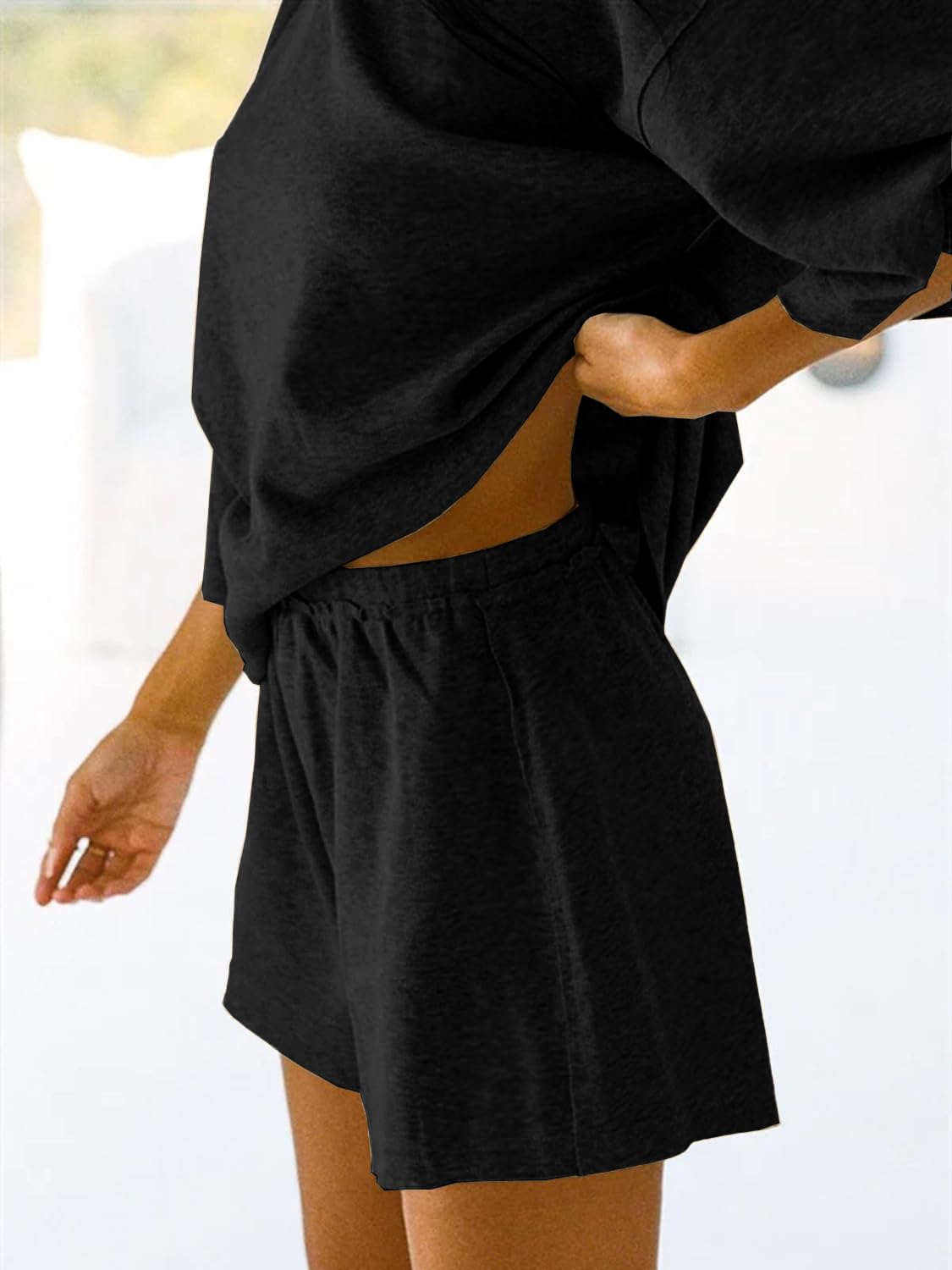 JAWINT Women's 2 Piece Outfit Set - Casual 3/4 Sleeve Top & Elastic Waist Shorts - Oversized Shirt Lounge Pajama Set for Home, Sleepwear & Relaxation