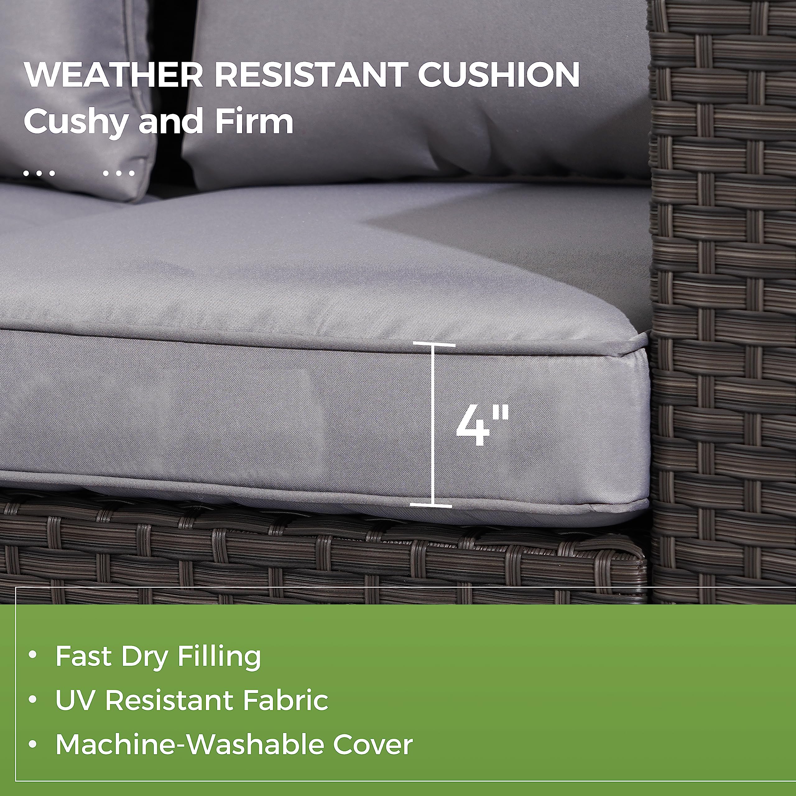 Stamo 3-Piece Outdoor Patio Furniture Set - Wicker Ottoman Chairs with Glass Coffee Table & Grey Removable Cushions, Coffee-Grey - Perfect for Garden, Poolside, and Backyard Relaxation