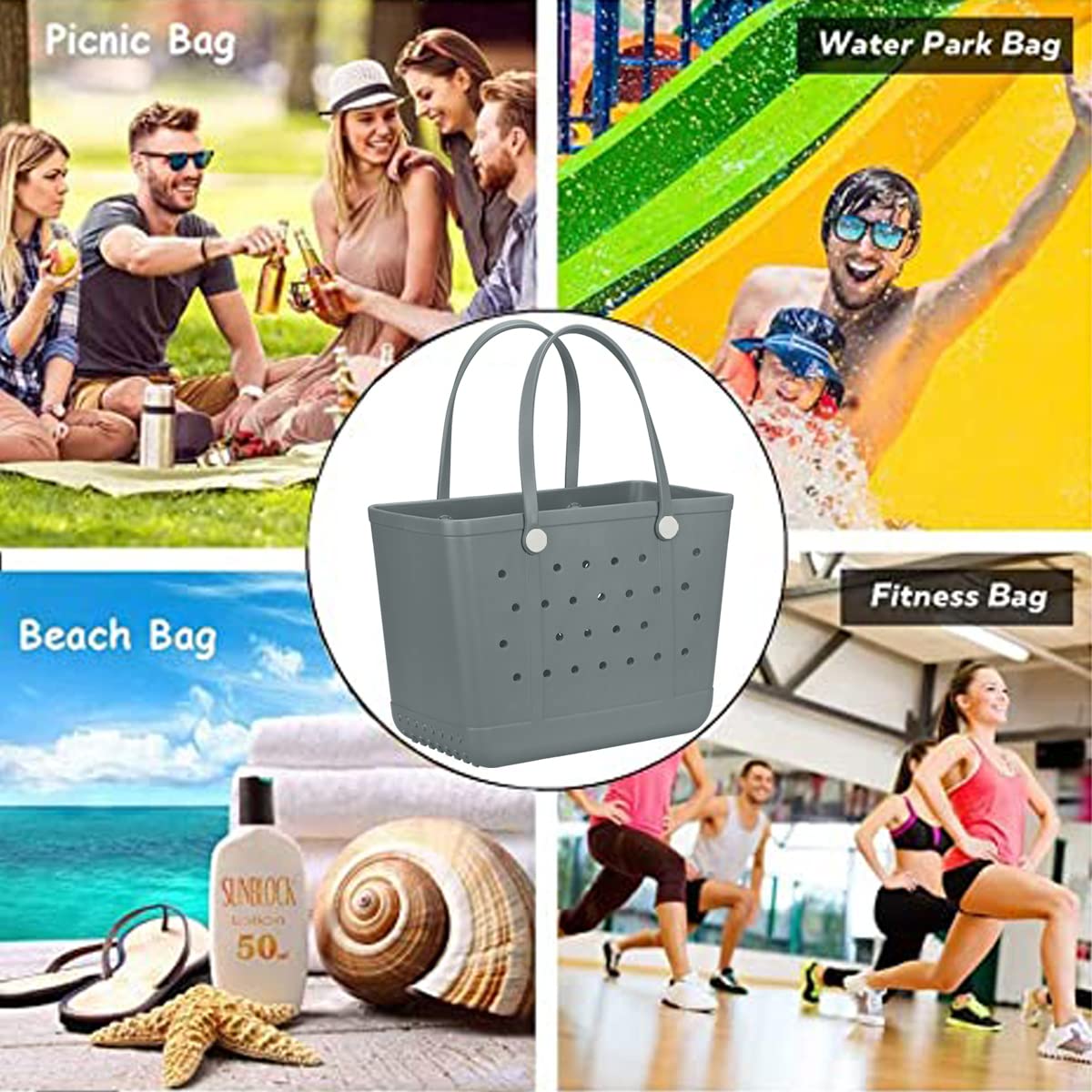 Waterproof Washable Small Beach Tote Bag - Durable Rubber Open Top Beach Bag for Women & Men - Perfect for Beach, Pool, Boat, Sports & Outdoor Activities