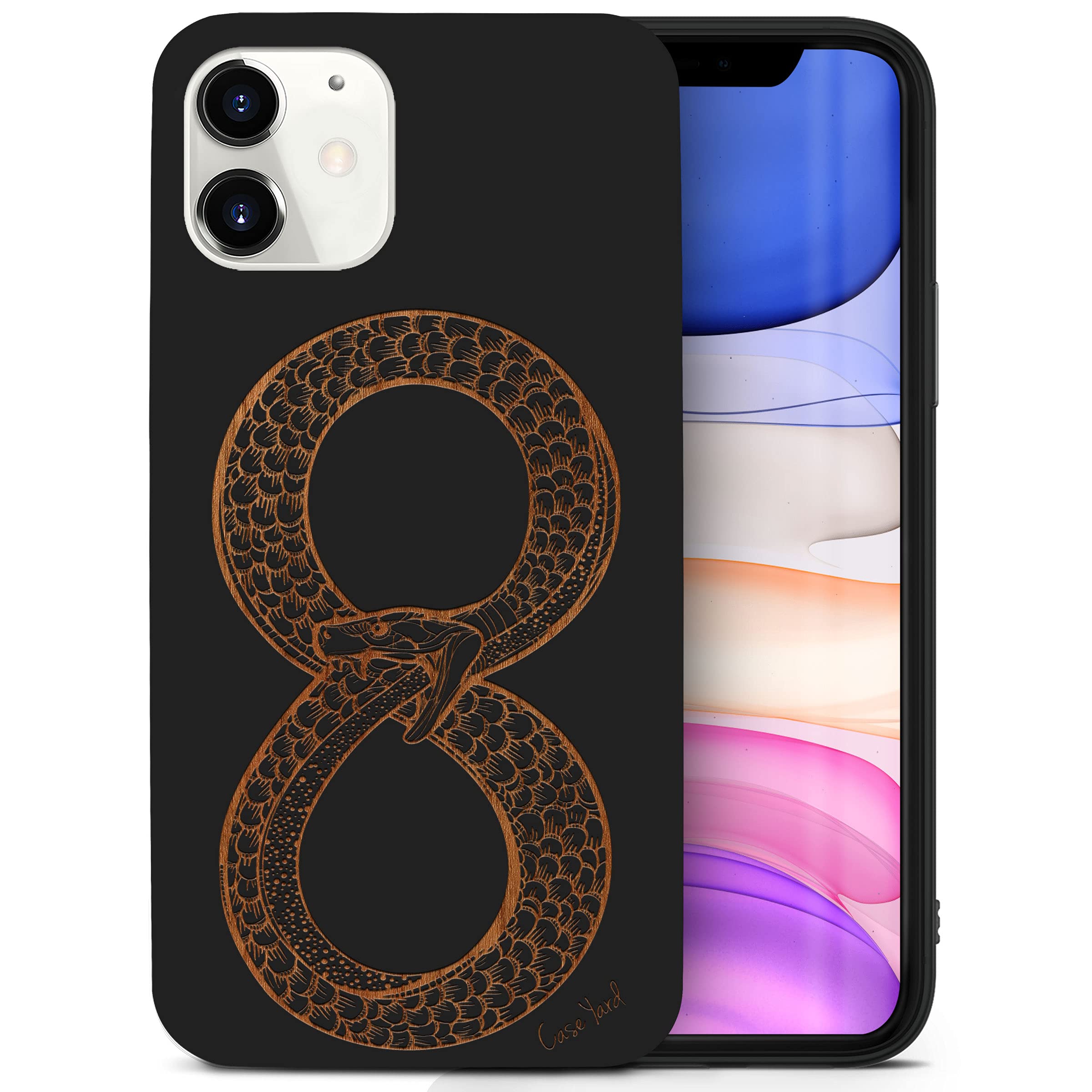 Wooden iPhone 11 Case - Laser Engraved Eternal Life Design - Slim Fit Shockproof Protective Cover for Men & Women - Perfect for Daily Use, Travel & Outdoor Activities