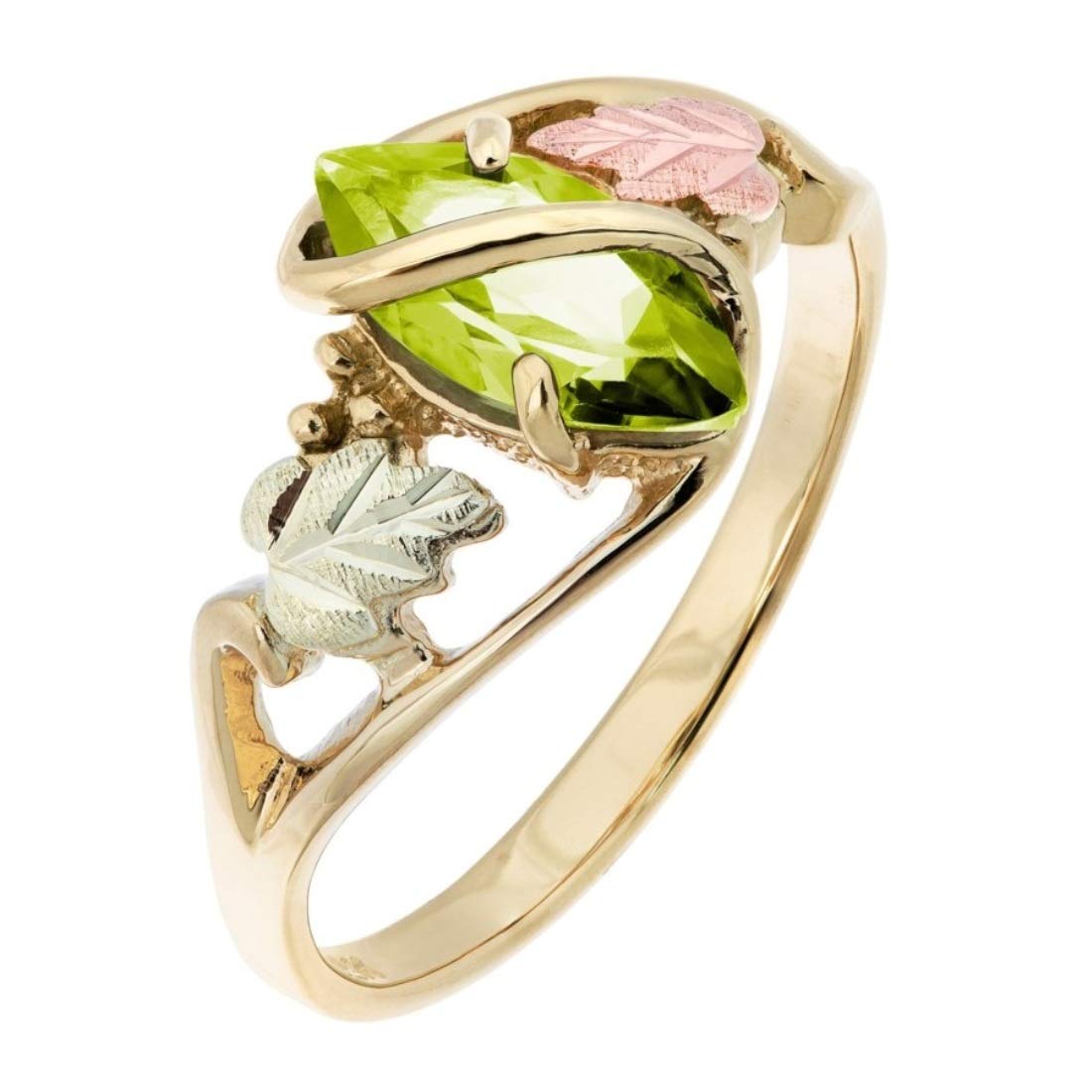 10K Yellow Gold Marquise Peridot Wrap Ring with 12K Green & Rose Gold Accents - Black Hills Gold Jewelry for Women, Elegant Gift for Birthday, Anniversary & Special Occasions