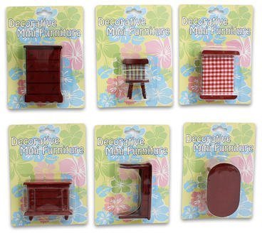 6 Styles Wooden Toy Furniture Set - Miniature Dollhouse Red Wood Furniture for Kids Pretend Play, Room Decor & Collectibles