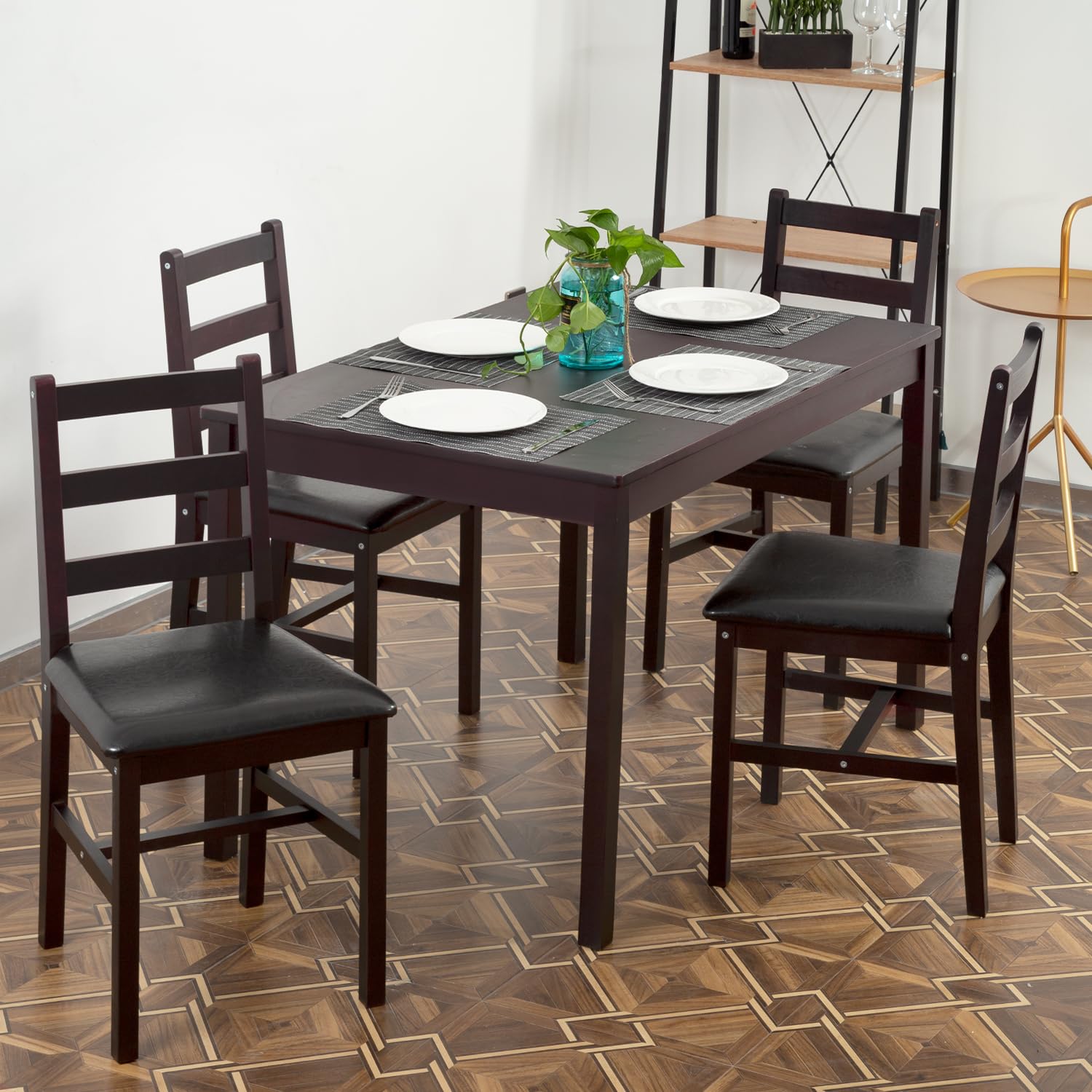 FDW 4-Piece Wooden Dining Table Set - Elegant Dark Brown Kitchen Table and Chairs for Small Spaces | Perfect for Breakfast Nooks, Apartment Dining & Cozy Family Meals