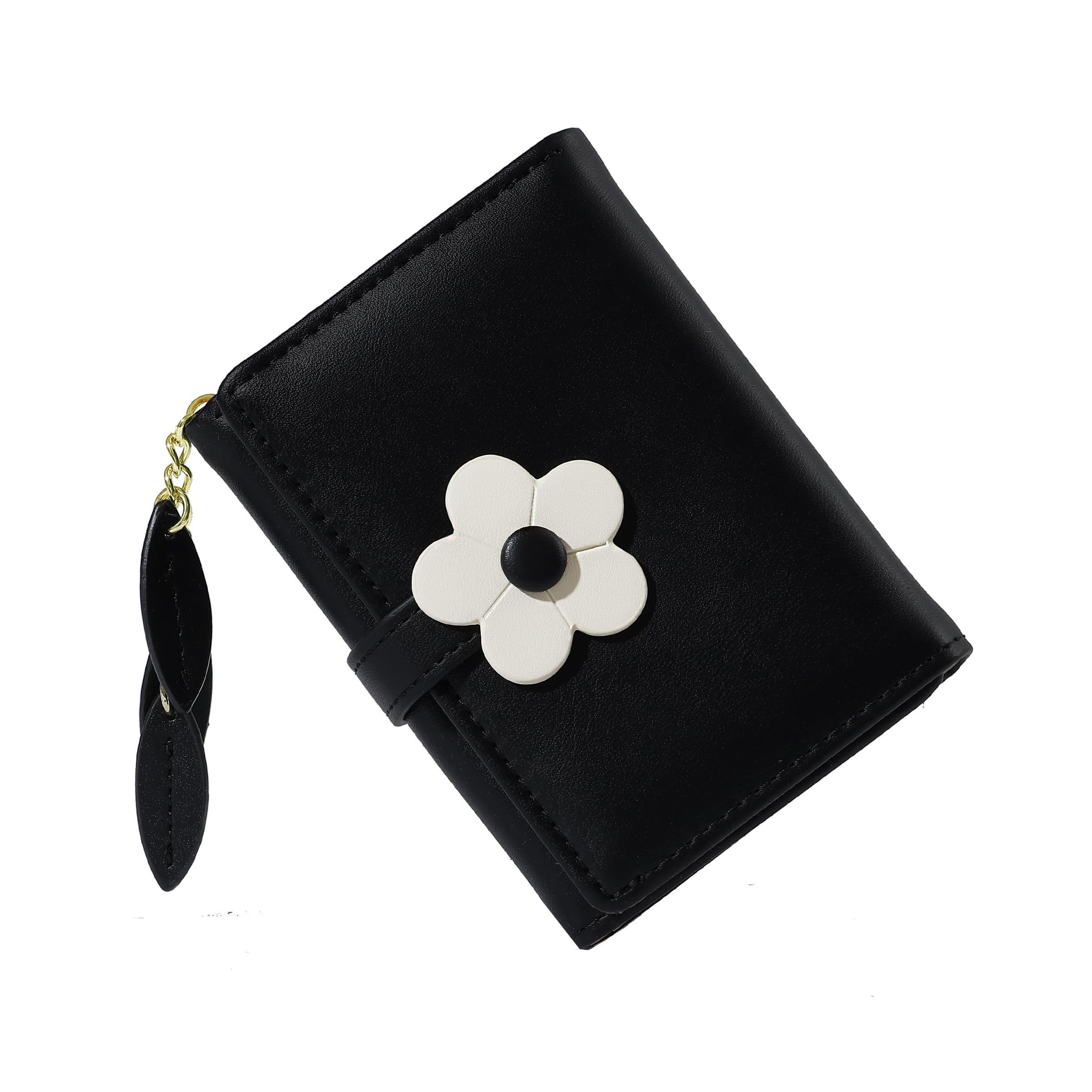 Sunwel Fashion Small Zipper Wallet for Women - Cute 3D Flower Coin Purse with ID/Photo Window & Keyring - Perfect for Everyday Use, Travel, and Gift Giving