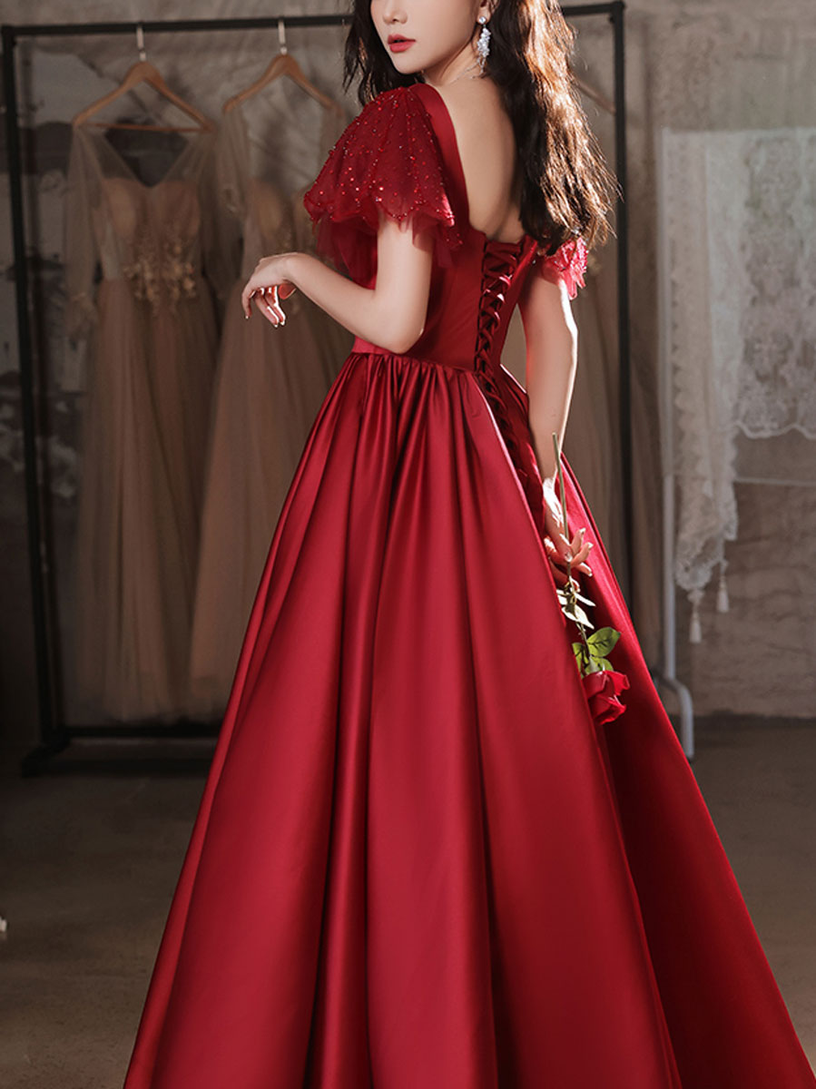 Elegant Burgundy Satin Long Prom Dress - Formal Evening Gown for Bridesmaids, Homecoming, and Special Occasions