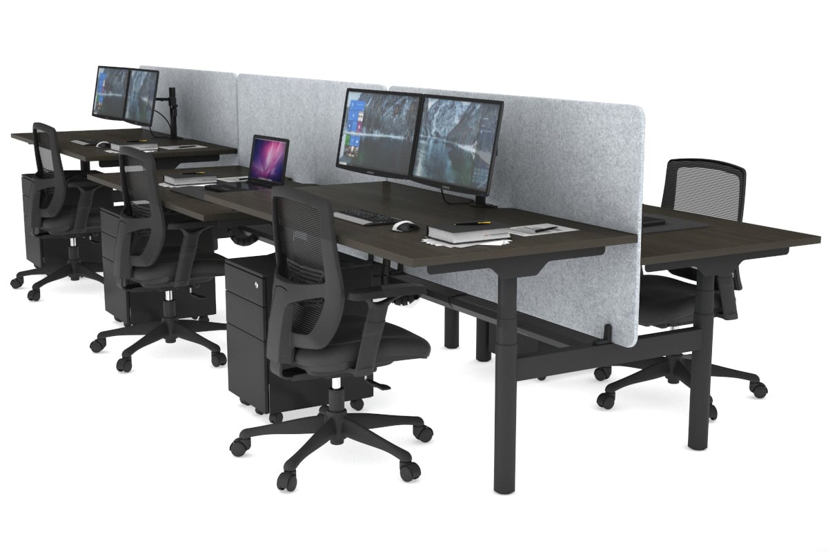 Flexi Premium Height Adjustable 6-Person H Bench Workstation - Black Frame [1400L x 800W with Cable Management] - Ideal for Office, Coworking Spaces & Collaborative Work Environments