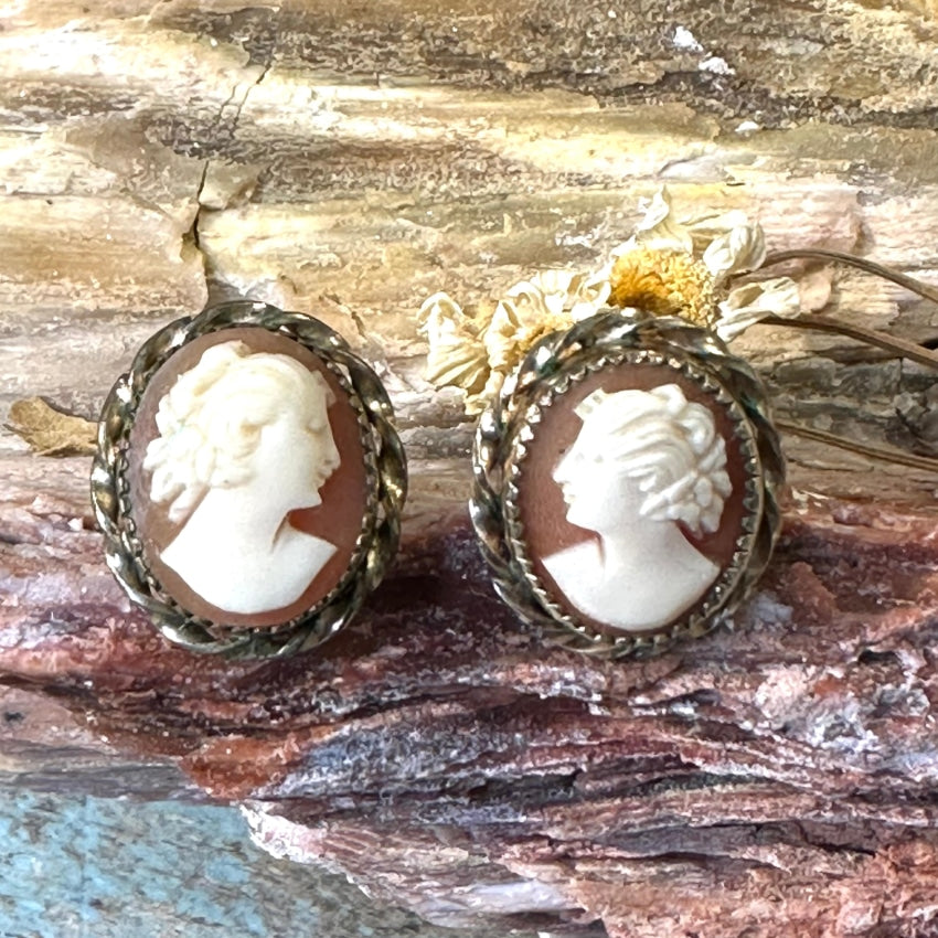 Vintage Hand Carved Shell Cameo Pierced Earrings - 14K Gold Filled Dangle Earrings for Women | Elegant Vintage Jewelry Gift for Mother's Day, Wedding & Special Occasions