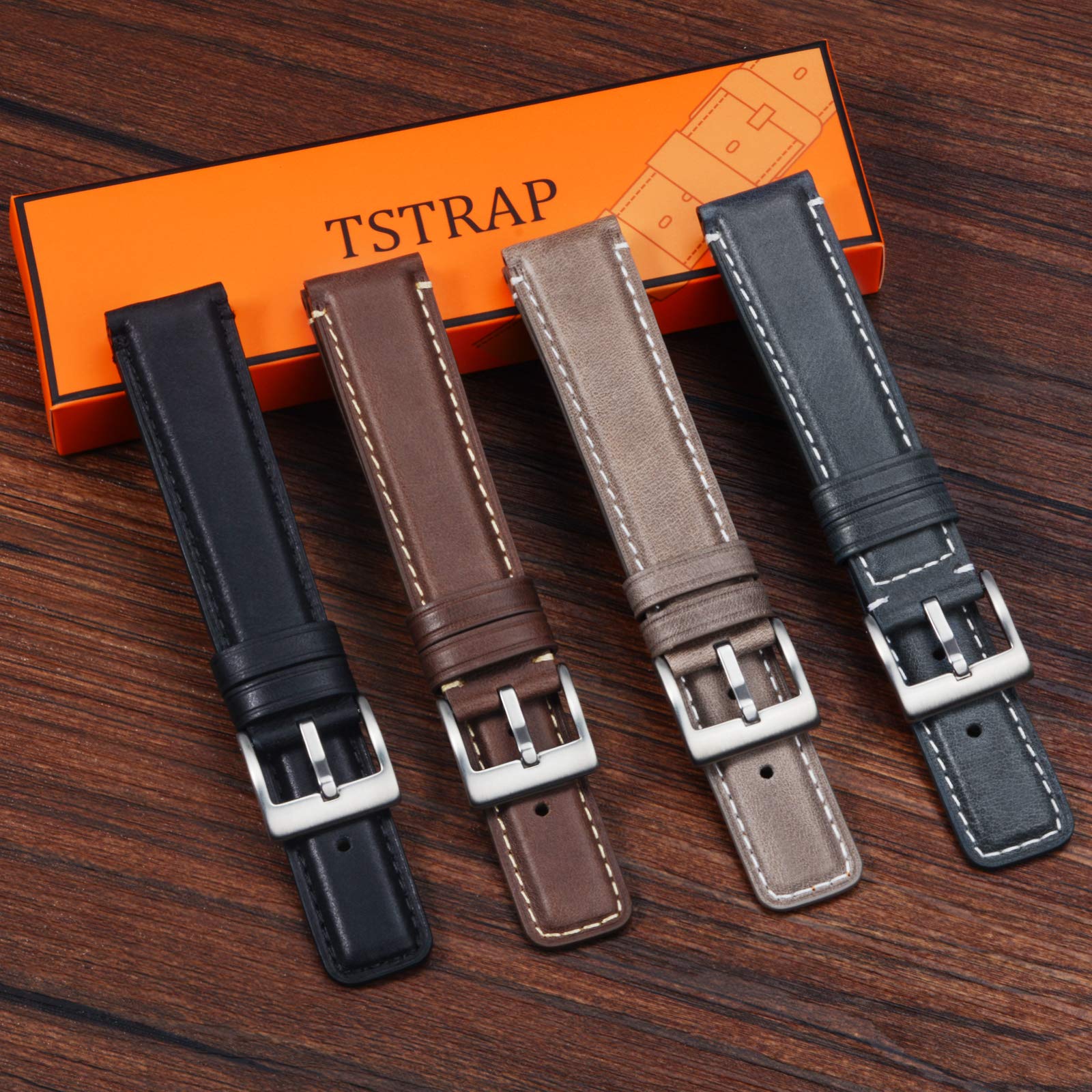 Premium Soft Brown Leather Watch Band 20mm - Quick Release Replacement Strap for Smartwatches - Compatible with 18mm 20mm 22mm - Square Tail Design for Men & Women - Perfect for Business, Casual & Everyday Wear