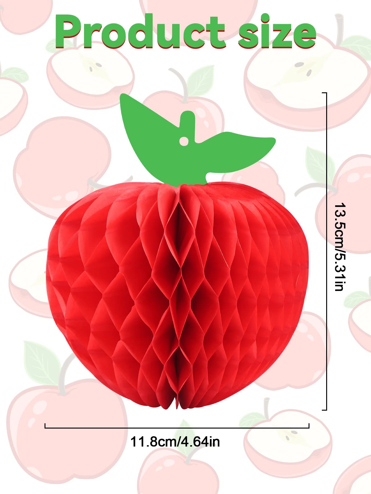 10 Packs Honeycomb Tissue Paper Apples - 4 Inch Red Hanging Decorative Fruits for School, Garden, Baby Shower & Birthday Party Decor | Classroom, Nursery, Party Backdrop & DIY Craft Supplies