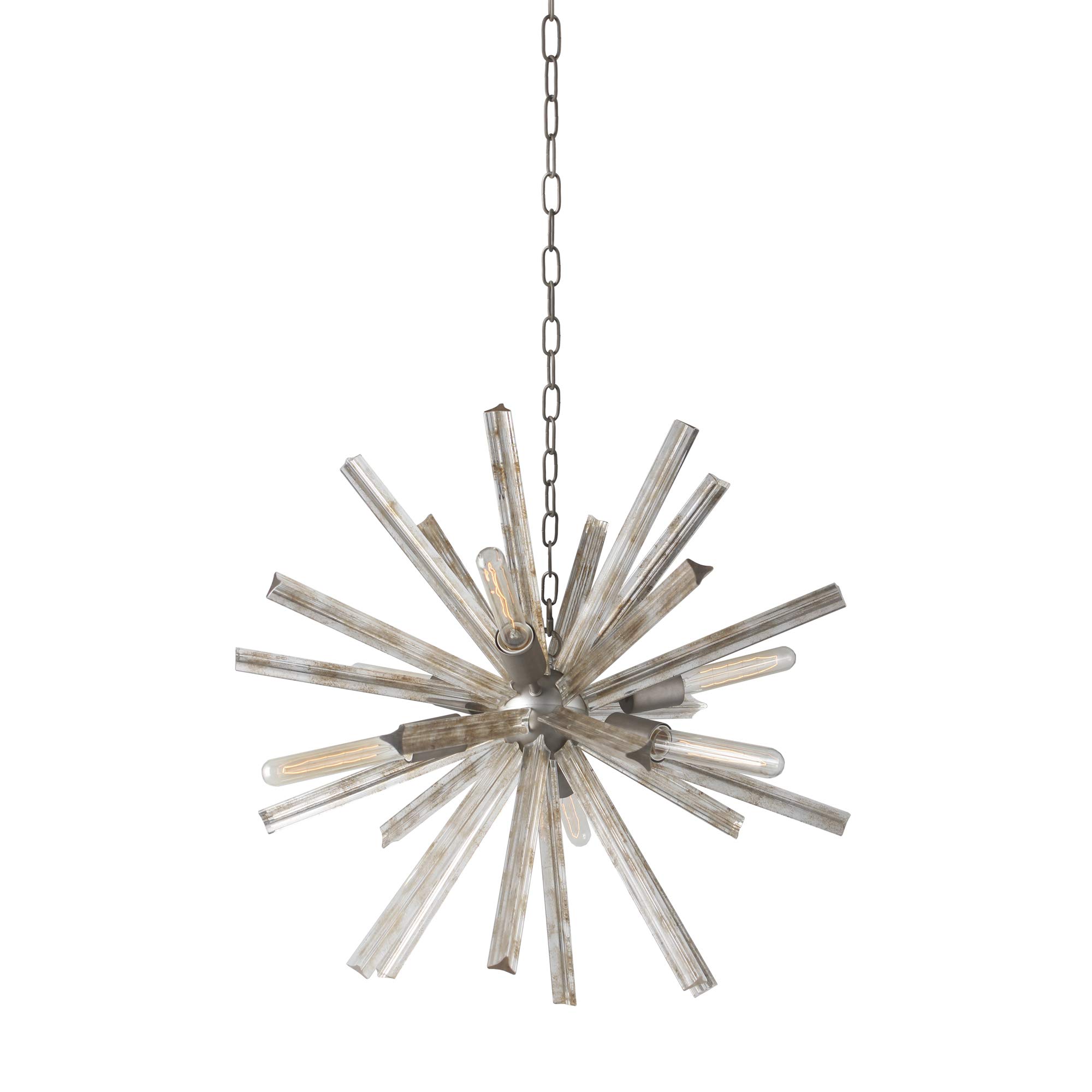 Vintage Sputnik Chandelier with Antique Iron Frame & Crystal Accents - 6-Light Mid-Century Modern Ceiling Fixture for Dining Room, Living Room, or Entryway Lighting
