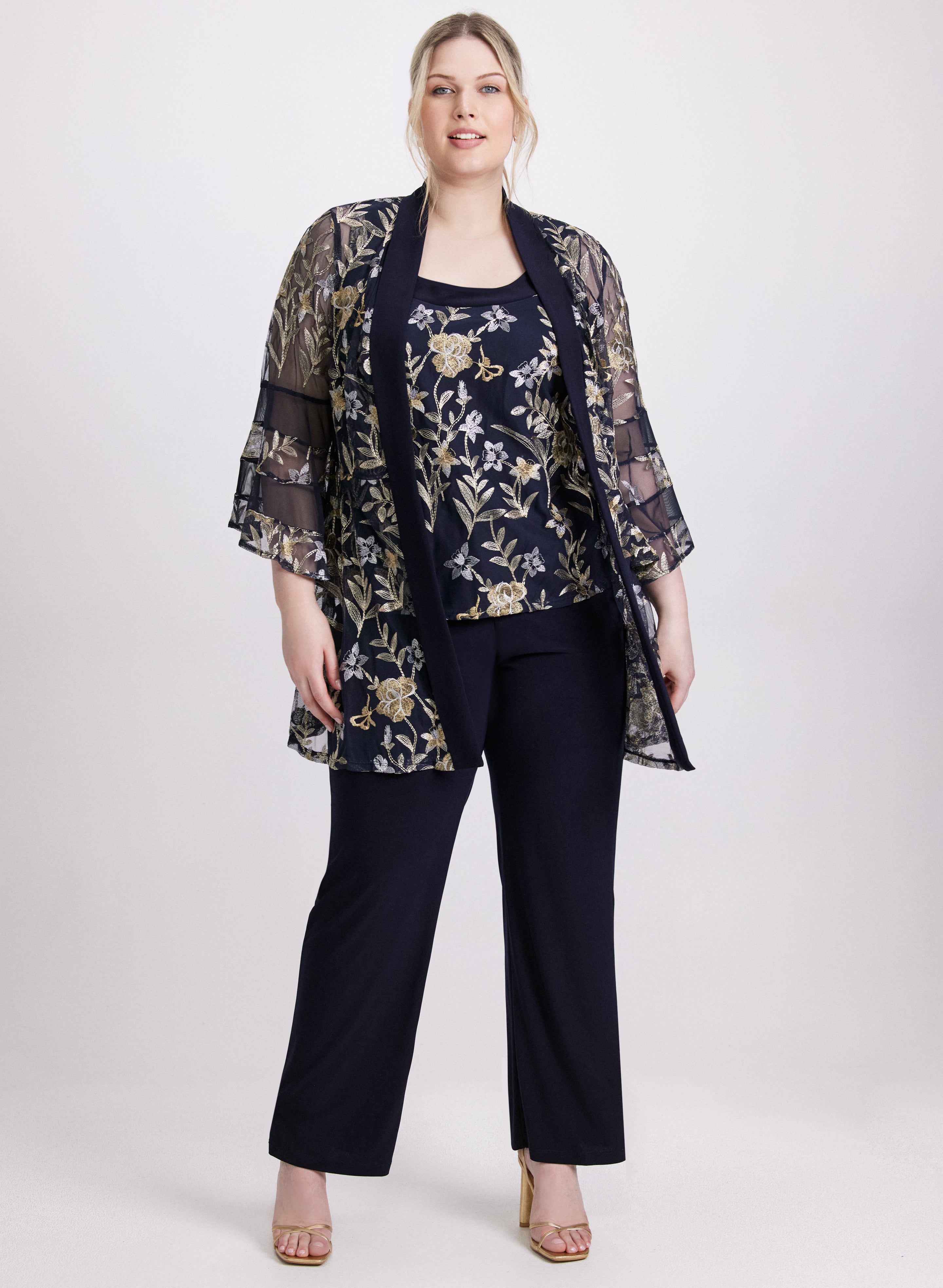 Floral Embroidered Jacket Top and Pants Set for Women - Boho Chic Outfit for Spring Summer Wedding, Party & Vacation