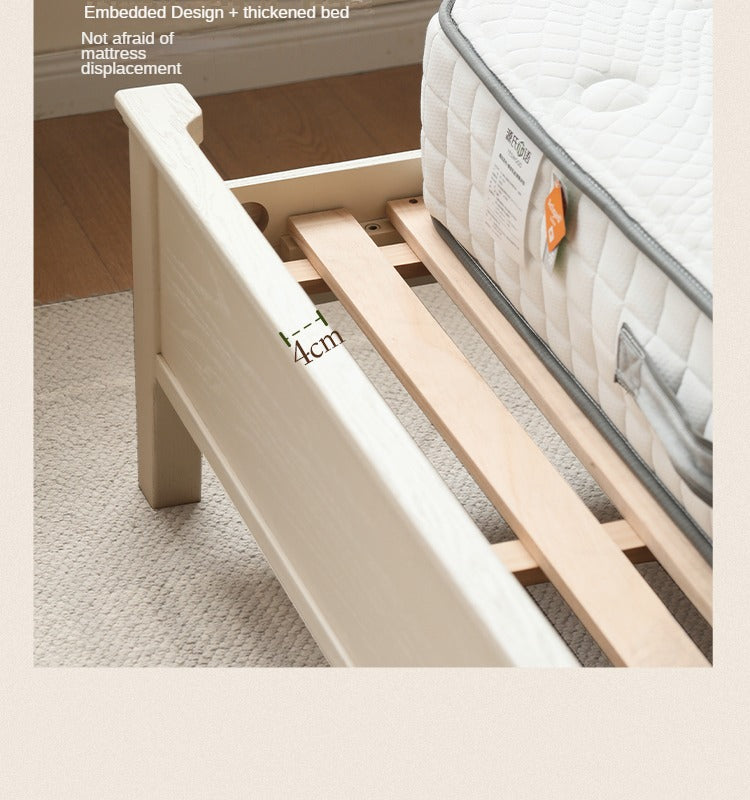 Solid Oak Wood High Headboard Full Size White Bed - American Style Bedroom Furniture for Master Bedroom & Guest Room Decor