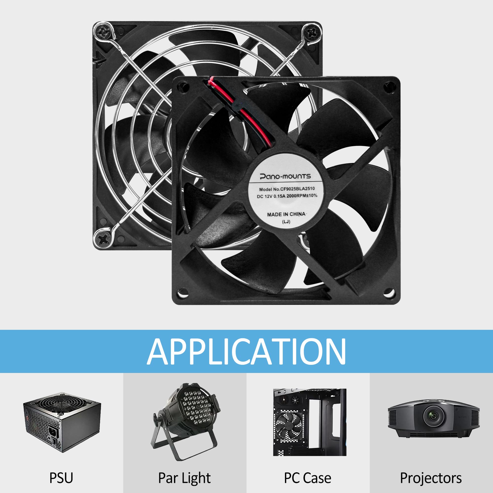 2 Pack 90mm 92mm 12V DC Computer PC Cooling Fan - 2 Wire 3pin High Speed 2000RPM Case Fan for Desktop, CPU, Gaming PC - Perfect for PC Builds, Case Cooling & System Upgrades