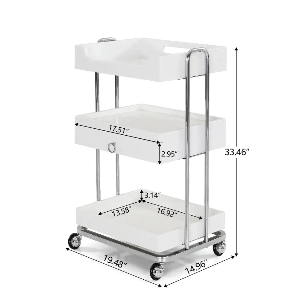 Professional Beauty Salon Trolley OY005 - White Rolling Cart with Drawer for Hair Styling, Nail & Makeup Tools - Perfect for Salon, Spa & Home Use