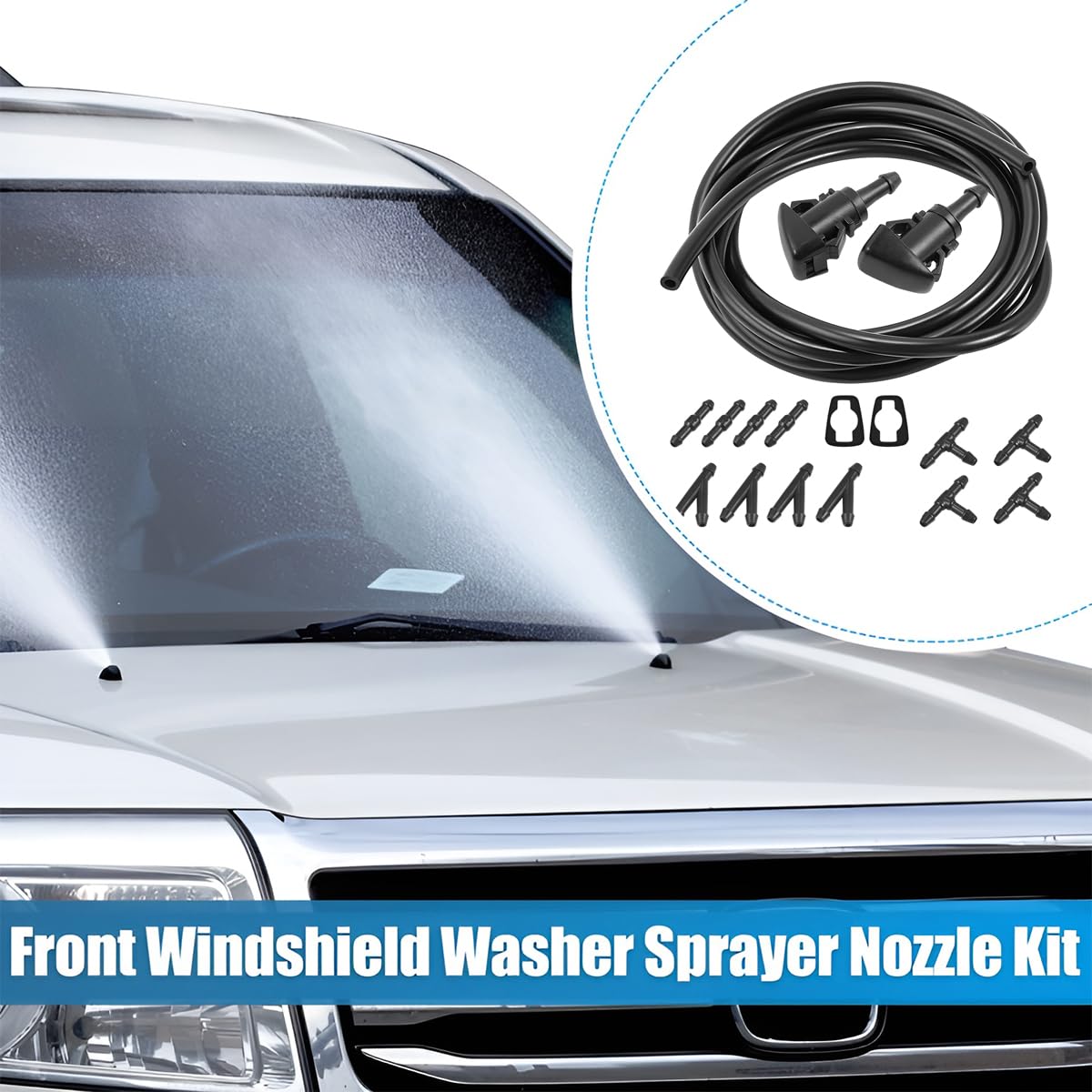 Mandark 5 Meter Car Windshield Washer Hose Kit with 12 Hose Connectors, 2 Fan Nozzles & 2 Rubber Gaskets - Universal Fit for Most Vehicles - Perfect for Windshield Cleaning and Fluid Replacement