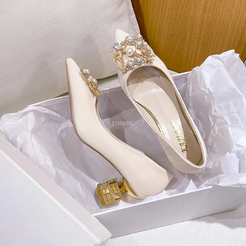 Elegant Autumn Women's High Heels - Pointed Toe 5cm & 7cm Heel Wedding Shoes with Square Buckle for Travel, Banquet & Special Occasions