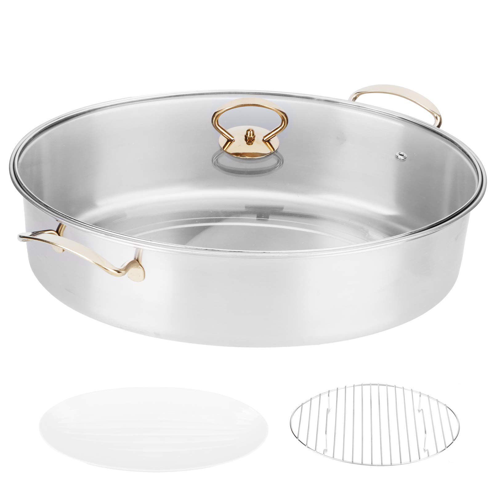Premium Stainless Steel Fish Steamer Pot with Plate Insert - Multi-Purpose Kitchen Cookware for Home & Restaurant Use - Perfect for Steaming Fish, Vegetables, Dim Sum & Seafood Dishes
