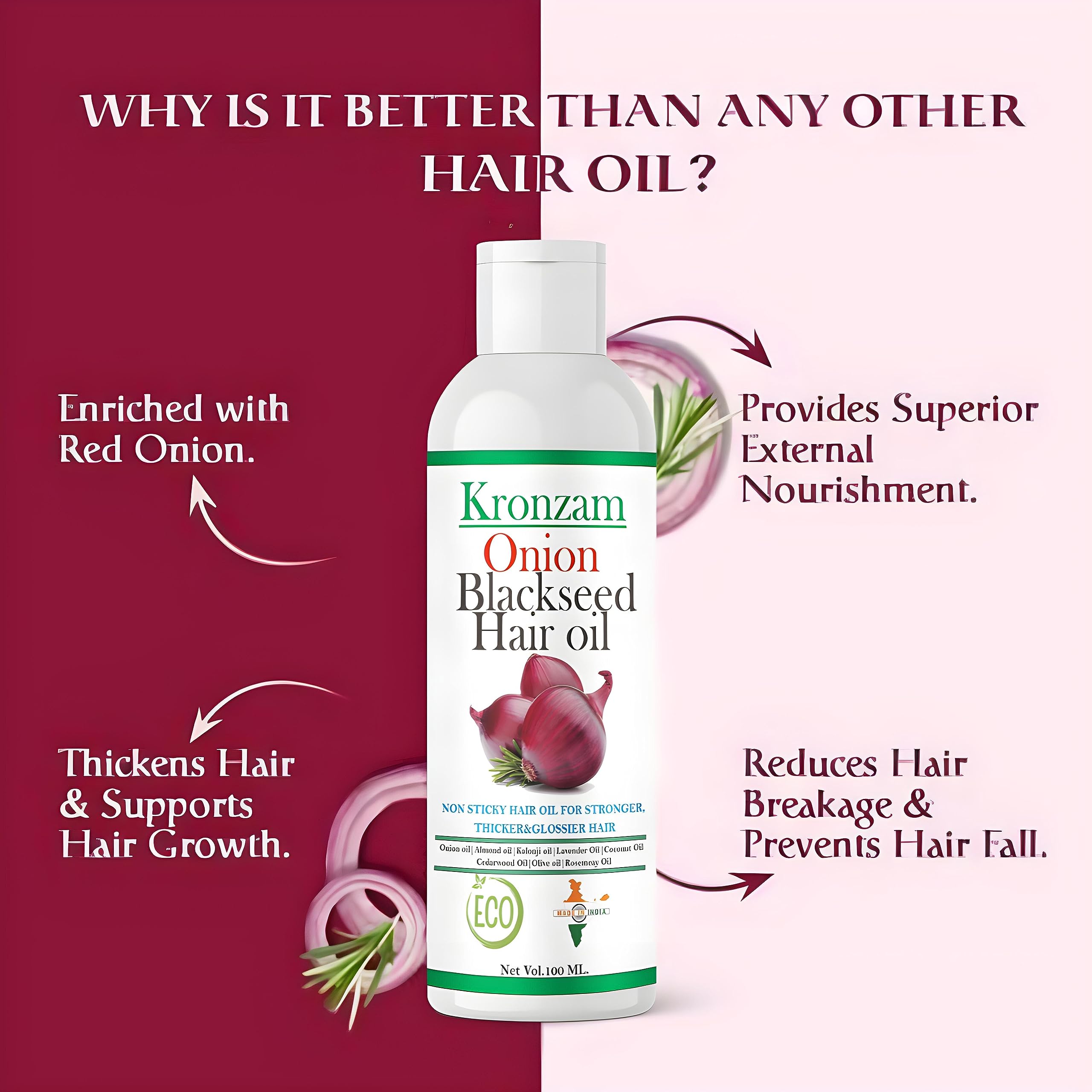 Premium Black Seed Onion Hair Oil for Hair Growth & Hair Fall Control - Natural & Mineral Oil Free - Promotes Thicker, Stronger Hair - Ideal for Daily Scalp Massage & Hair Care Routine (Pack of 1)