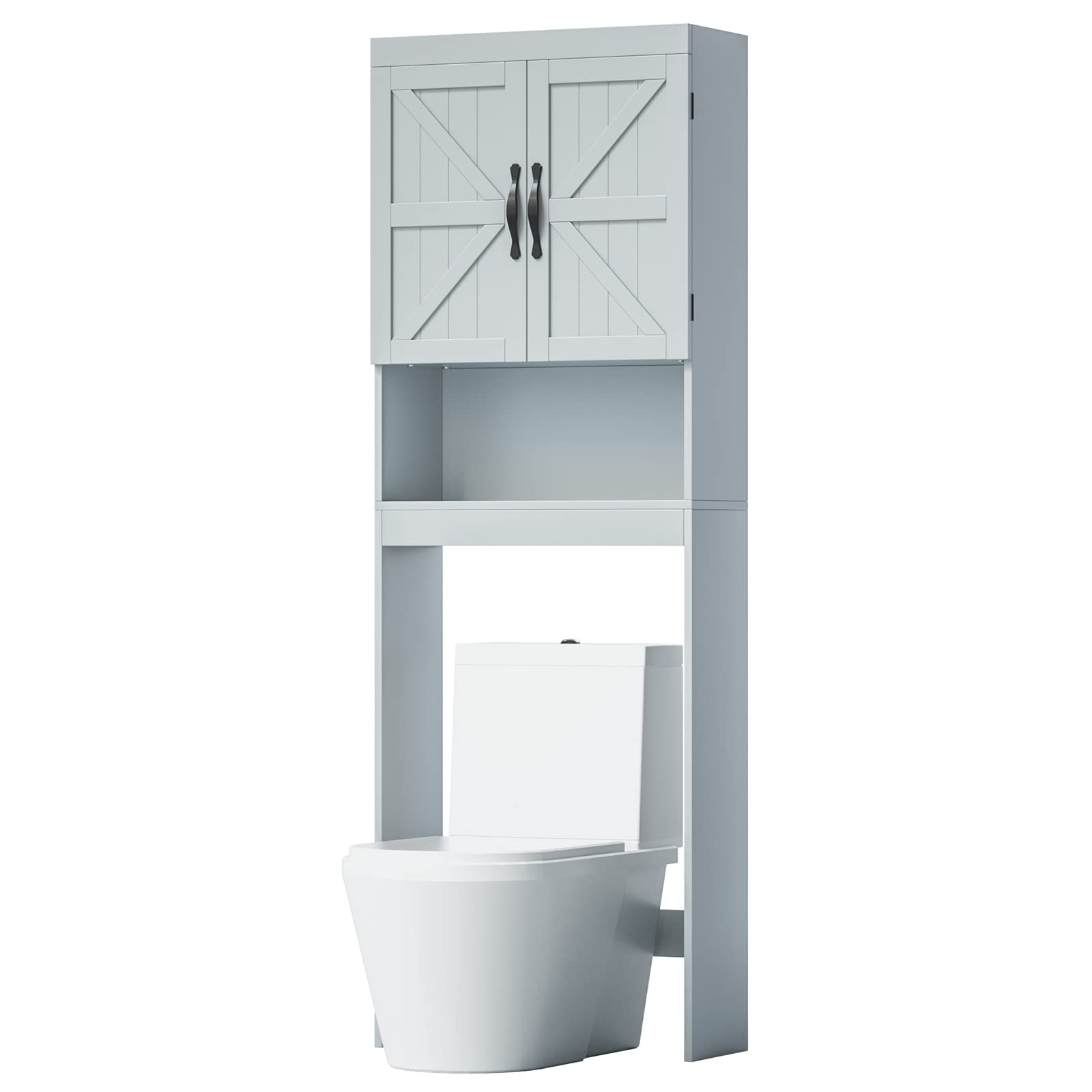 SRIWATANA Over The Toilet Storage Cabinet - Adjustable Shelf Bathroom Organizer with 2 Doors, Space Saving Toilet Storage Rack in Gray | Perfect for Small Bathrooms, Apartment Storage & Bath Essentials Organization