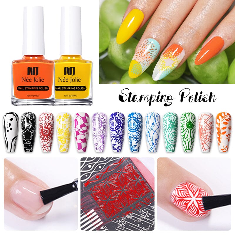 NEE JOLIE Nail Stamping Polish Kit - Long Lasting Metallic Nail Art Polish for DIY Manicure - Perfect for Home Salon, Nail Art Designs & Professional Nail Stamping