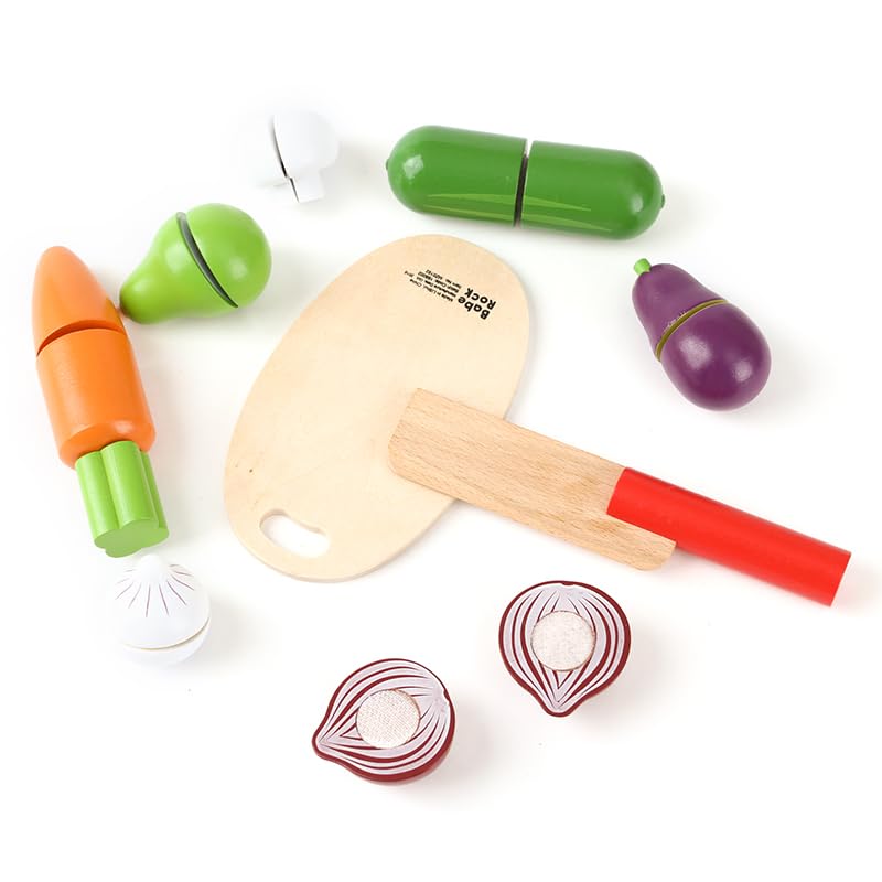 Velcro Wooden Play Food Set for Kids - Pretend Fruits & Vegetables for Play Kitchen, Early Learning Toys for Toddlers 3+ Years Old - Perfect for Role Play, Cooking Games & Educational Fun for Boys & Girls