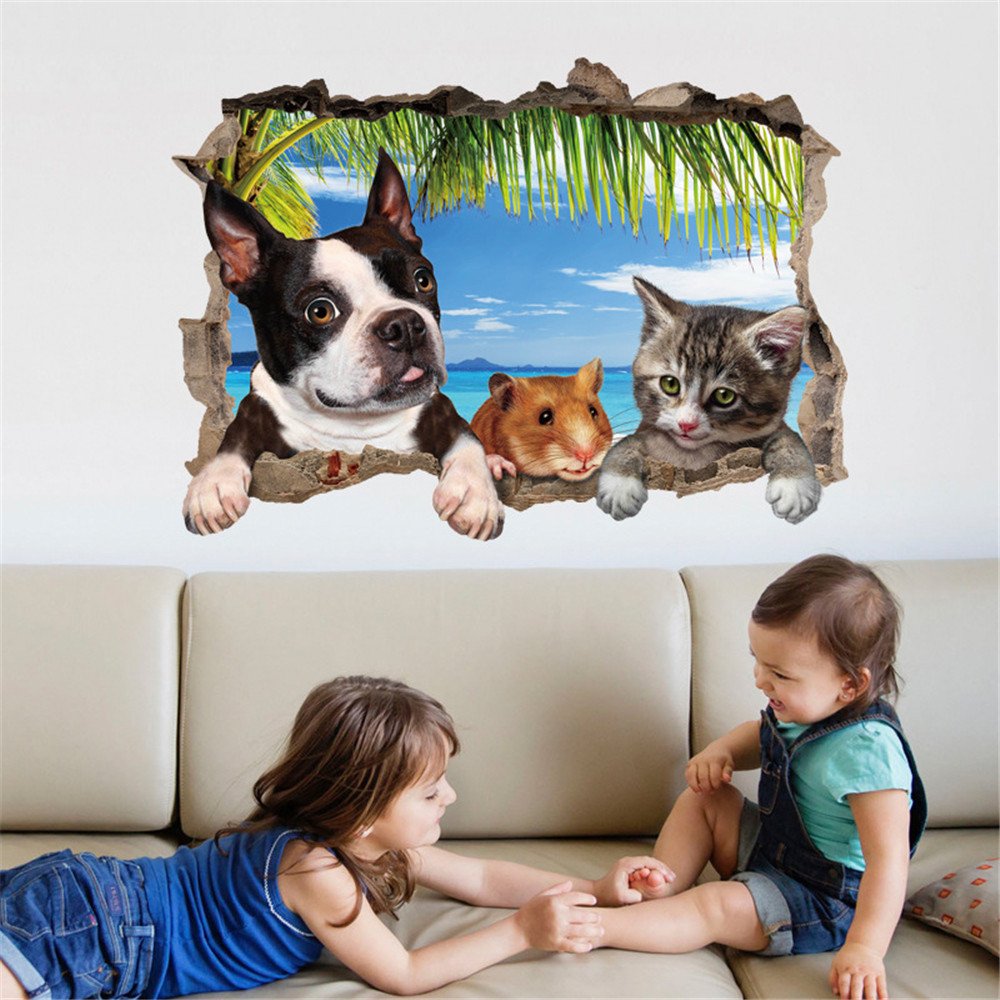 WOCACHI 3D Animal Wall Stickers - Removable Vinyl Decals for Nursery, Kids Room & Home Decor | Peel & Stick Wall Art Murals for Bedroom, Playroom & Living Room Decorations