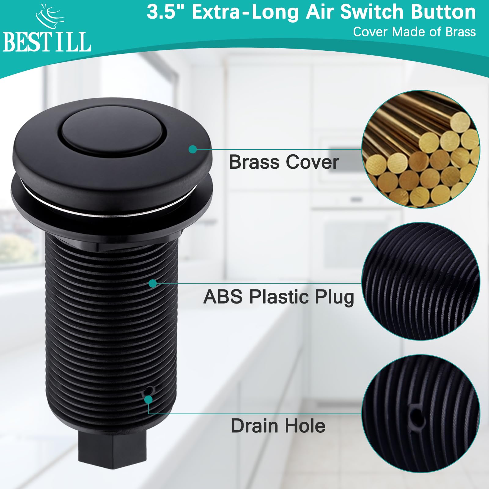 BESTILL Sink Top Air Switch Kit for Garbage Disposal - Matte Black 3.6