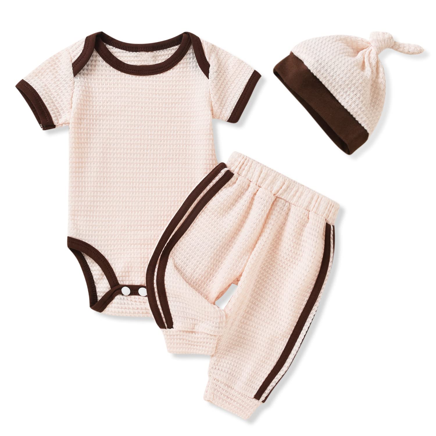Unutiylo Unisex Preemie Baby Clothes - Neutral Waffle Romper & Pants Set for Newborn Boys & Girls | Soft Short Sleeve Outfits for Hospital, Photography & Everyday Wear