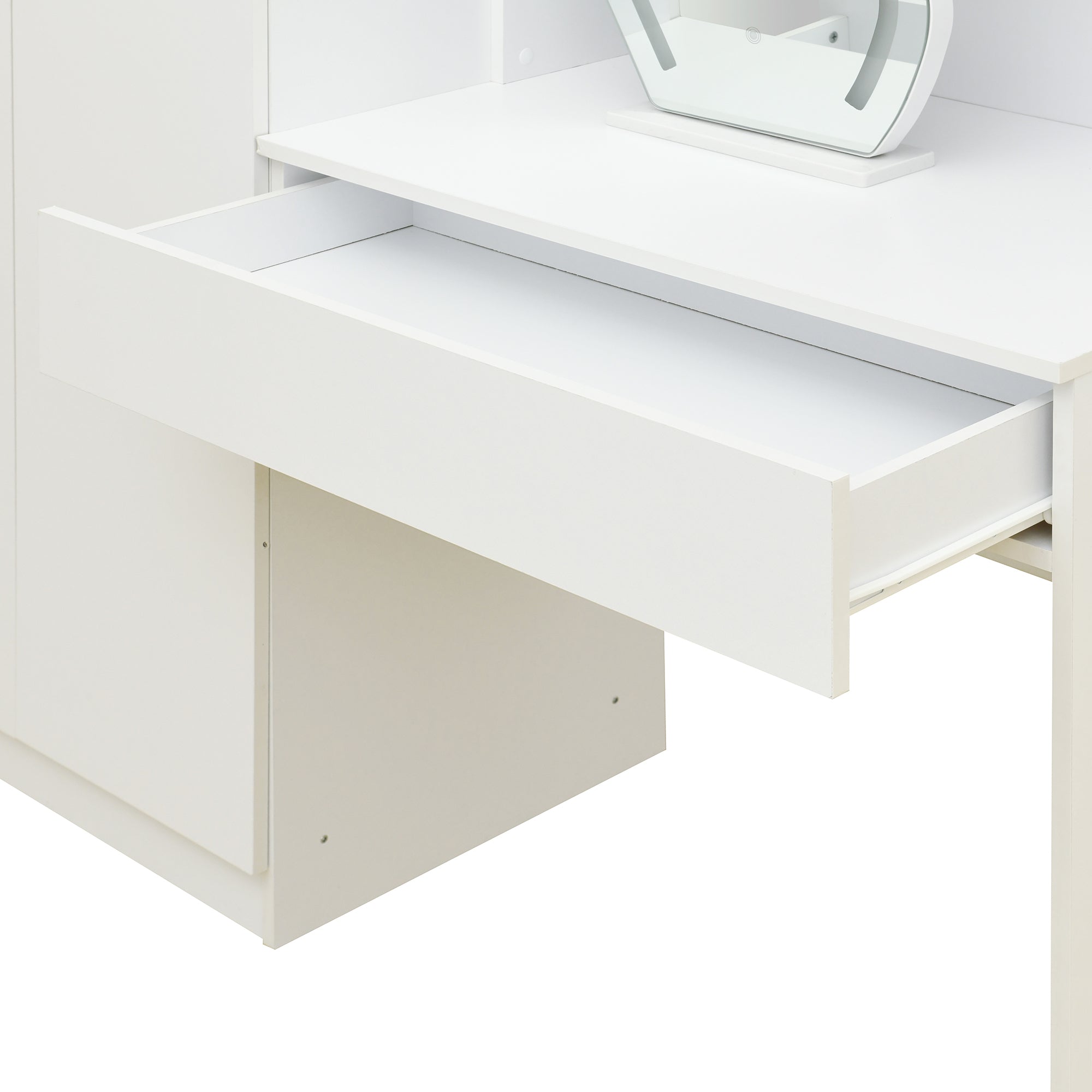 2 Door Wooden Storage Vanity Wardrobe with Makeup Mirror & Drawers - White Bedroom Organizer for Clothes, Shoes & Accessories | Perfect for Master Bedroom, Guest Room & Dormitory
