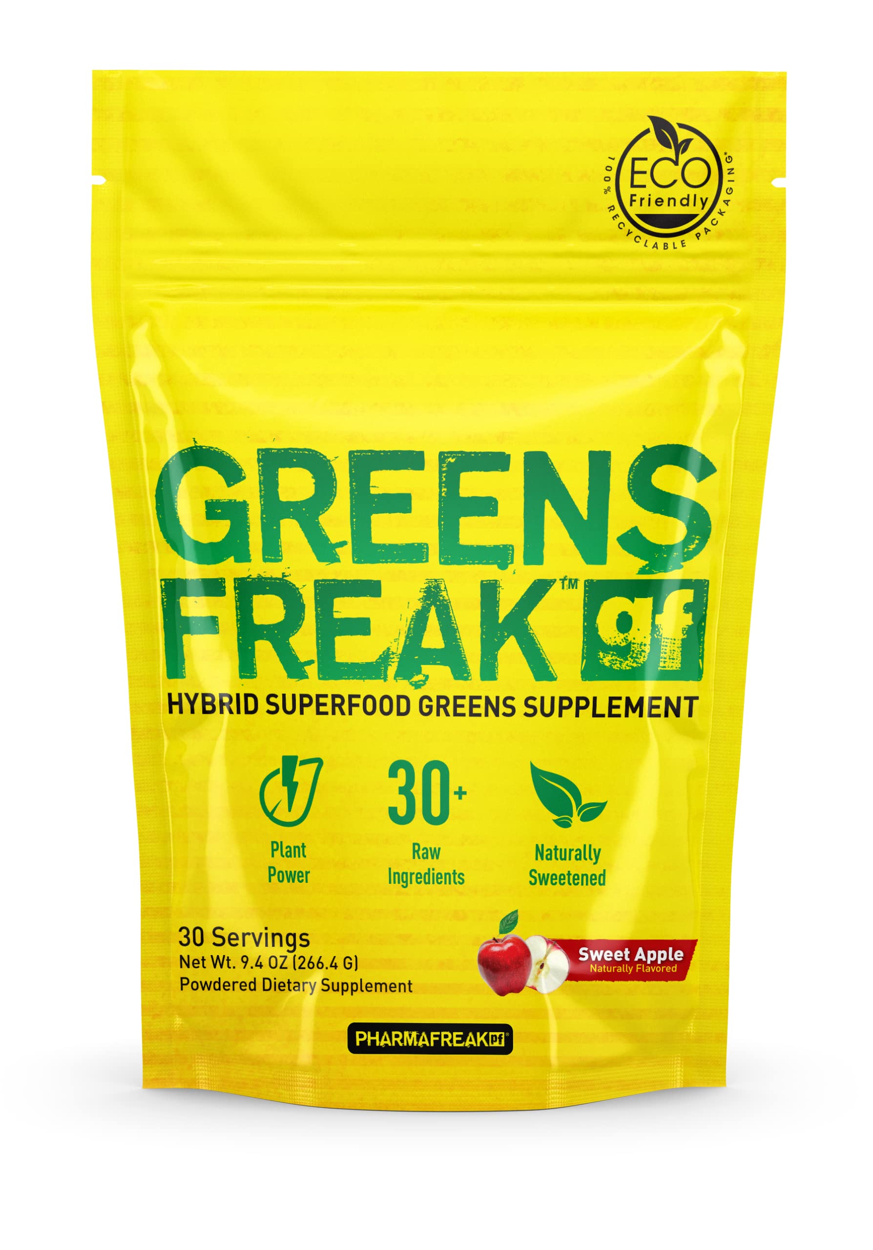 PHARMAFREAK Greens Freak Superfood Powder - 262G Sweet Apple Flavor | Hybrid Greens Supplement for Athletes & Weightlifters | Boost Energy & Recovery for Workouts & Active Lifestyles