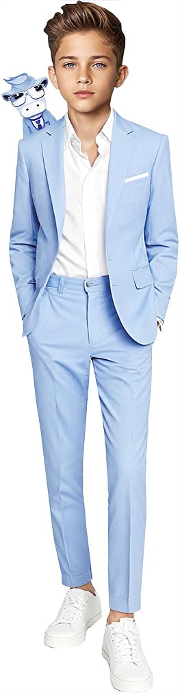 Black n Bianco Boys' First Class Slim Fit Suits - Lightweight Formal Blazer & Dress Pants Set for Weddings, School Photos & Special Occasions