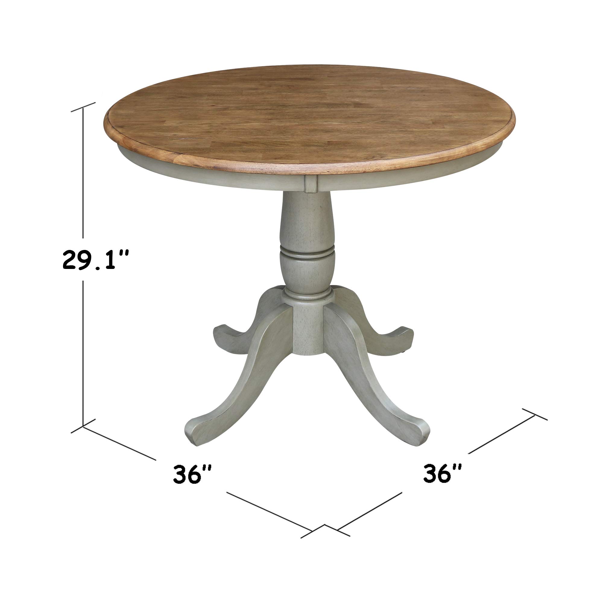 International Concepts 36-inch Round Pedestal Dining Table - Distressed Hickory & Stone Finish (K41-36RT) | Perfect for Kitchen, Breakfast Nook & Small Space Dining