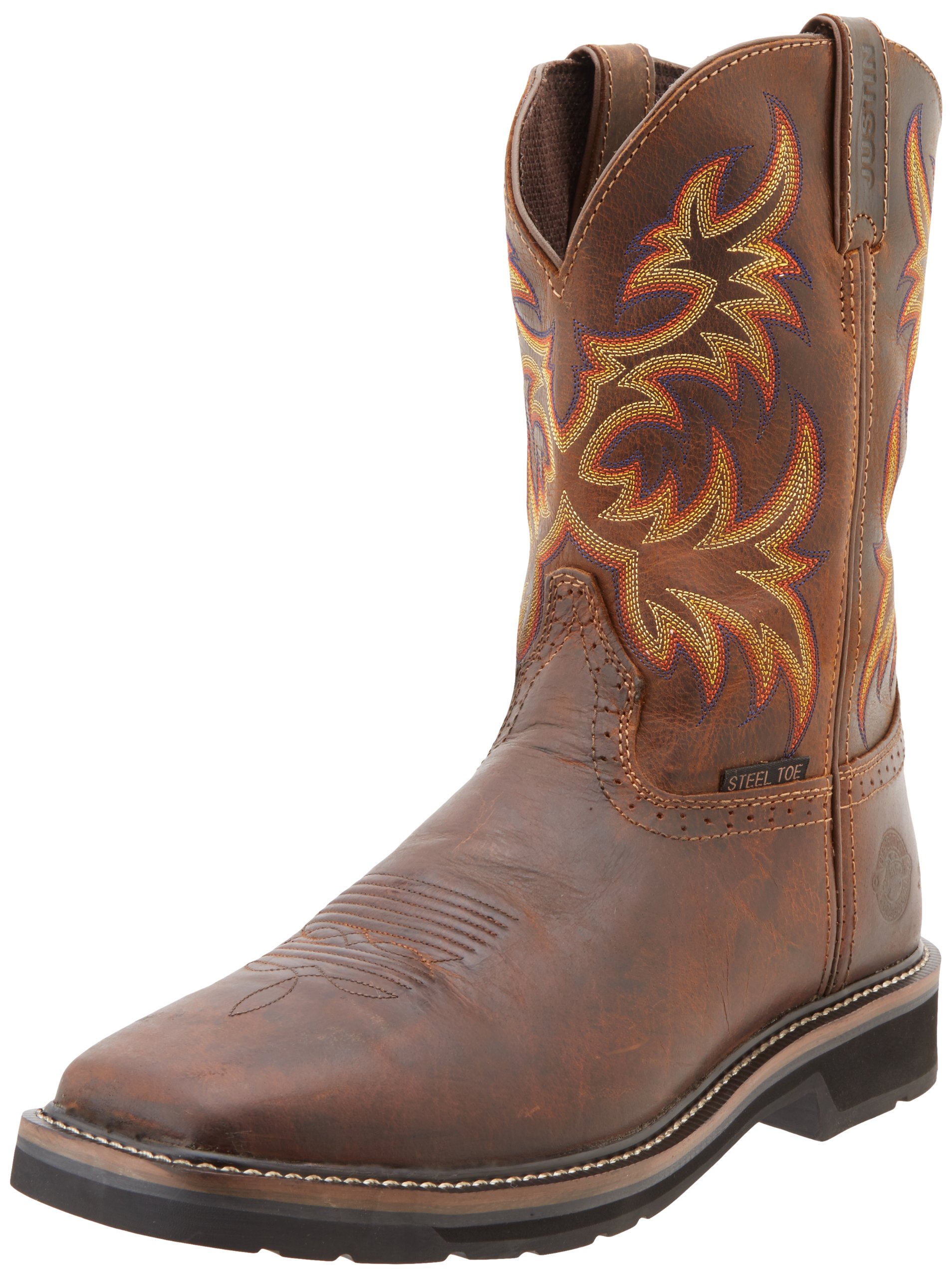 Justin Original Work Boots for Men - Stampede Steel Toe Square Toe Safety Boots - Durable Construction Work Boots for Outdoor, Ranch & Heavy Duty Jobs - Perfect for Construction Workers, Farmers & Industrial Laborers