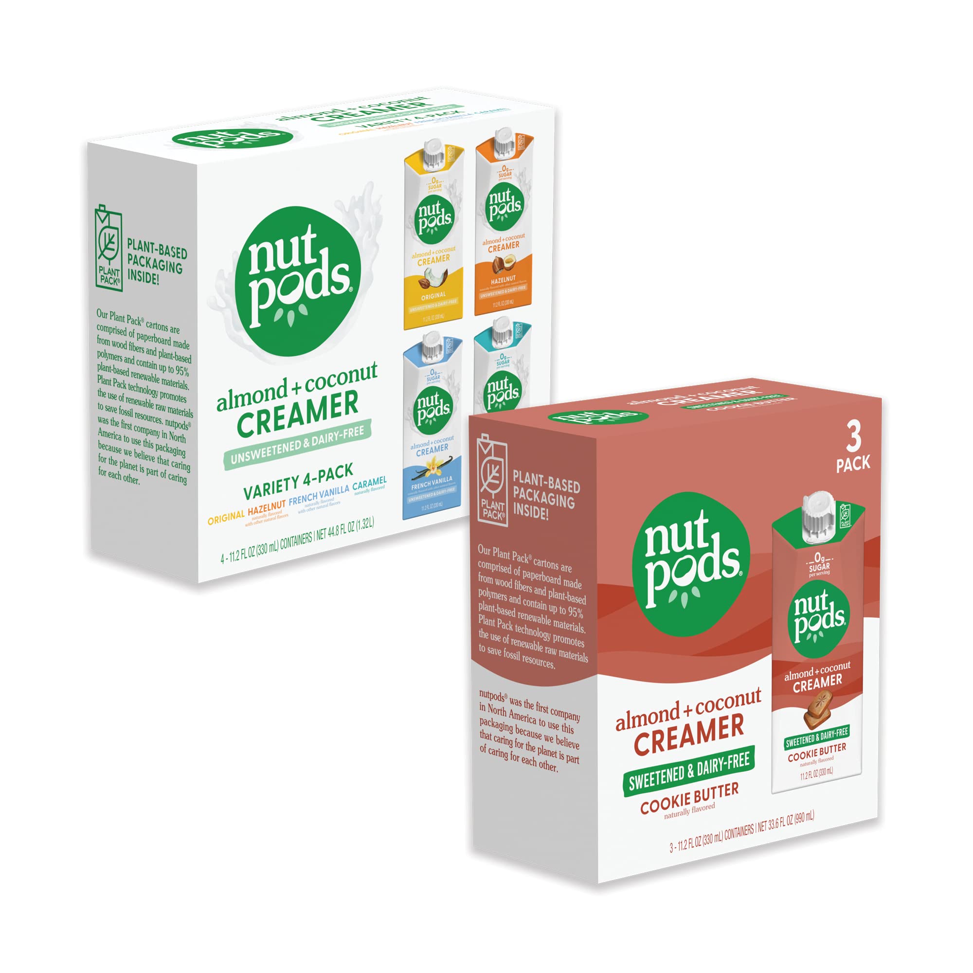 Nutpods Non-Dairy Coffee Creamer Bundle - 4 Pack Unsweetened Variety & 3 Pack Cookie Butter Creamer | Plant-Based, Keto-Friendly, Vegan | Perfect for Coffee, Tea, Baking & Smoothies